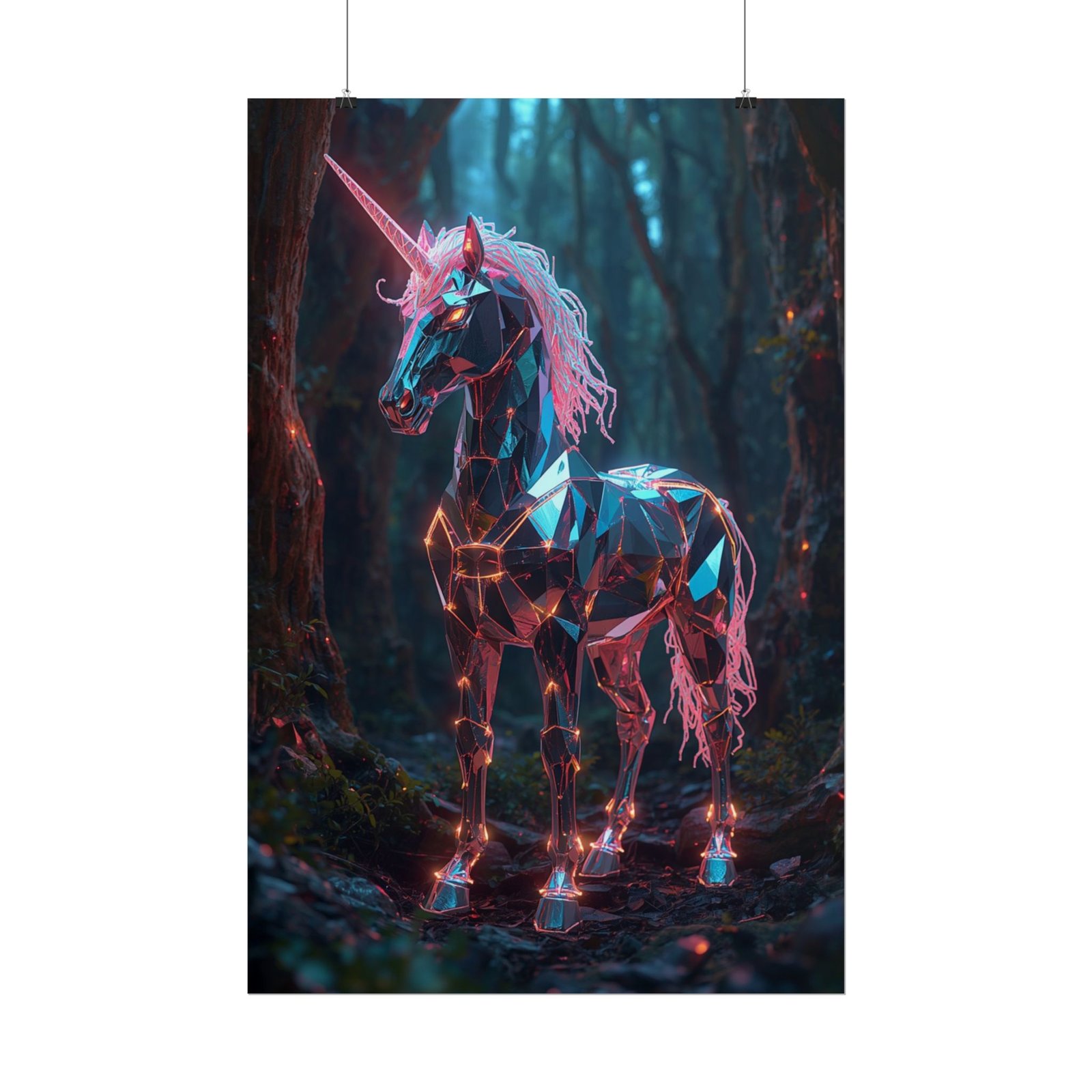 Fantasy Neon Geometric Unicorn Rolled Poster