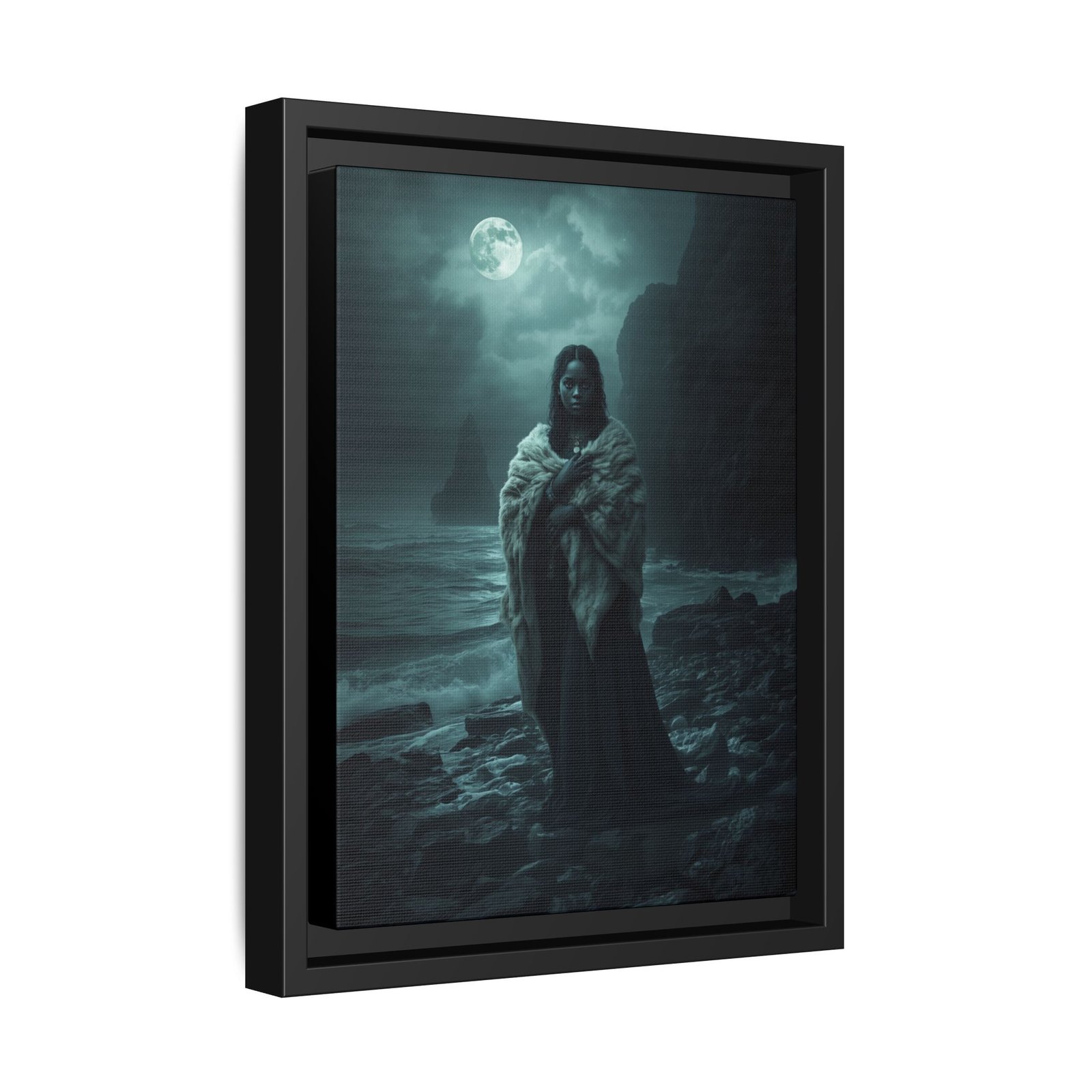 Afrofuturisim Moonlit Seascape Canvas, FRAMED 9x12" - Image 2