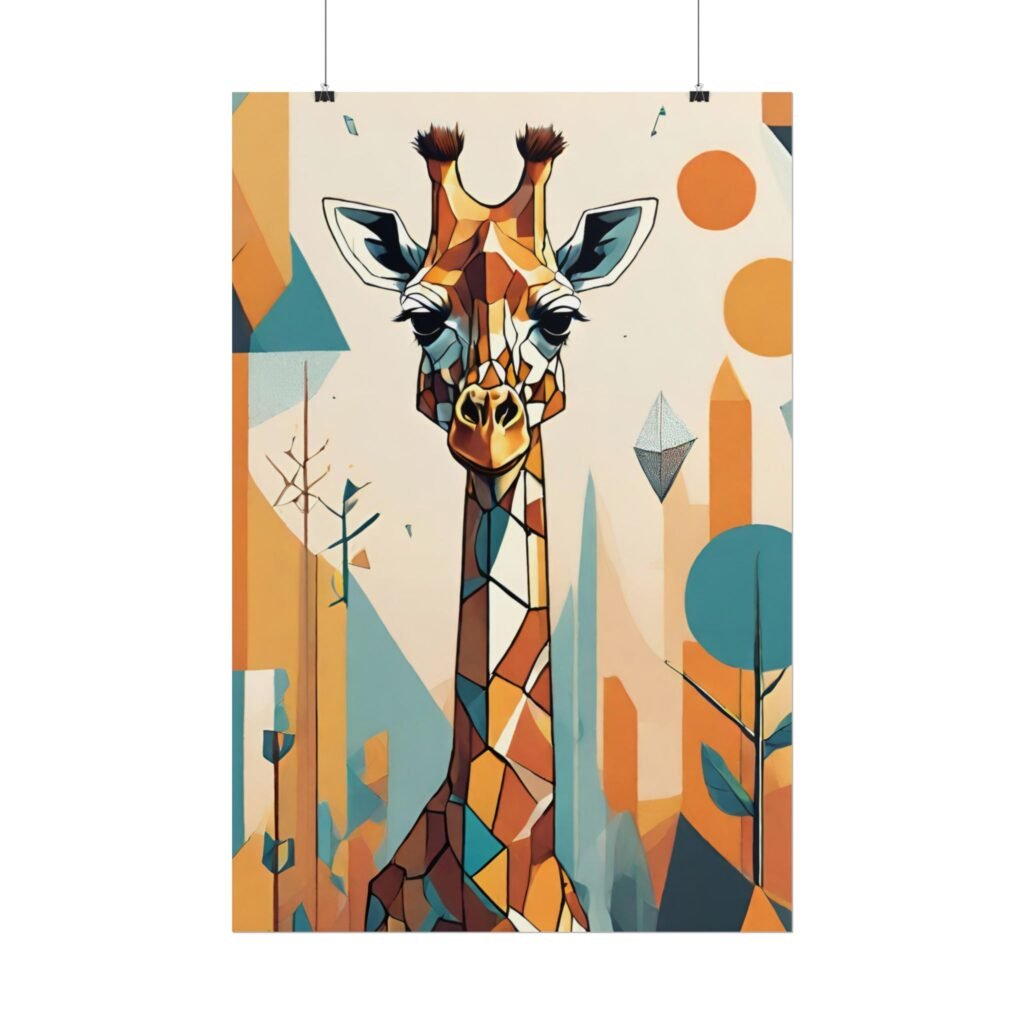 Geometric Giraffe Rolled Poster — Modern Wildlife Art Print
