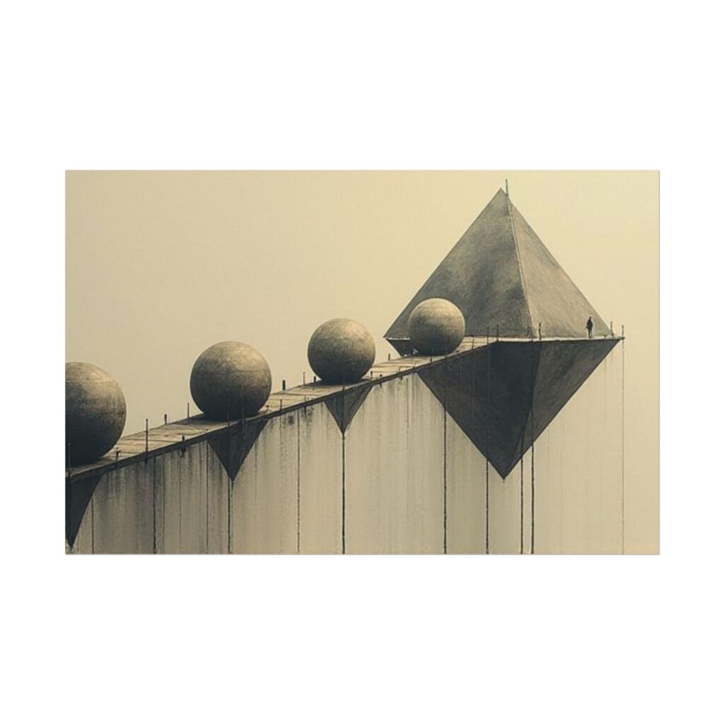 Abstract Architectural Textured Watercolor Poster #42 — Geometric Pyramid & Spheres Matte Print