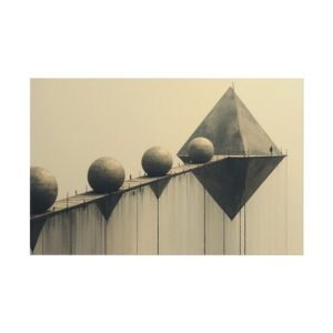 Abstract Architectural Textured Watercolor Poster #42 — Geometric Pyramid & Spheres Matte Print