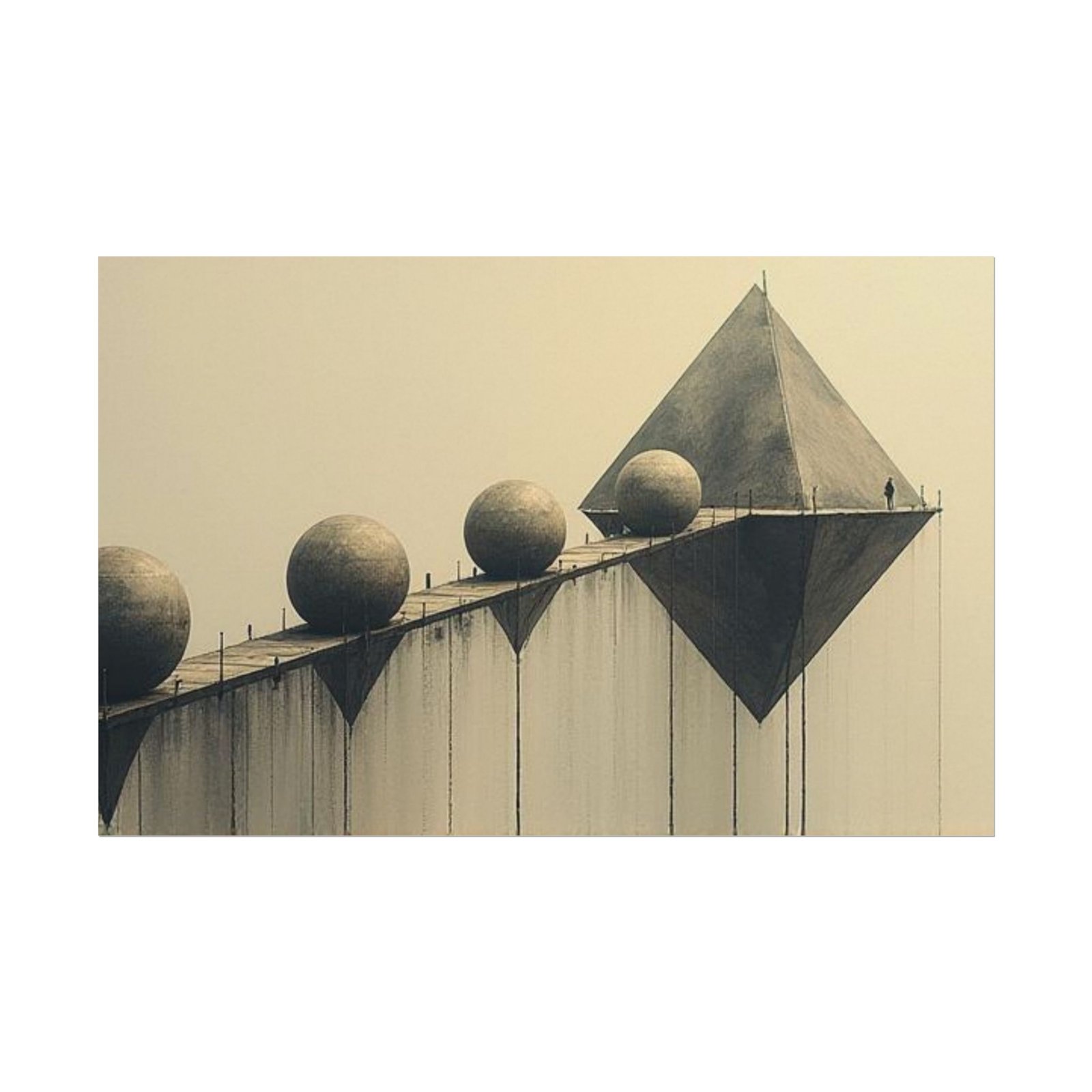 Abstract Architectural Textured Watercolor Poster #42 — Geometric Pyramid & Spheres Matte Print