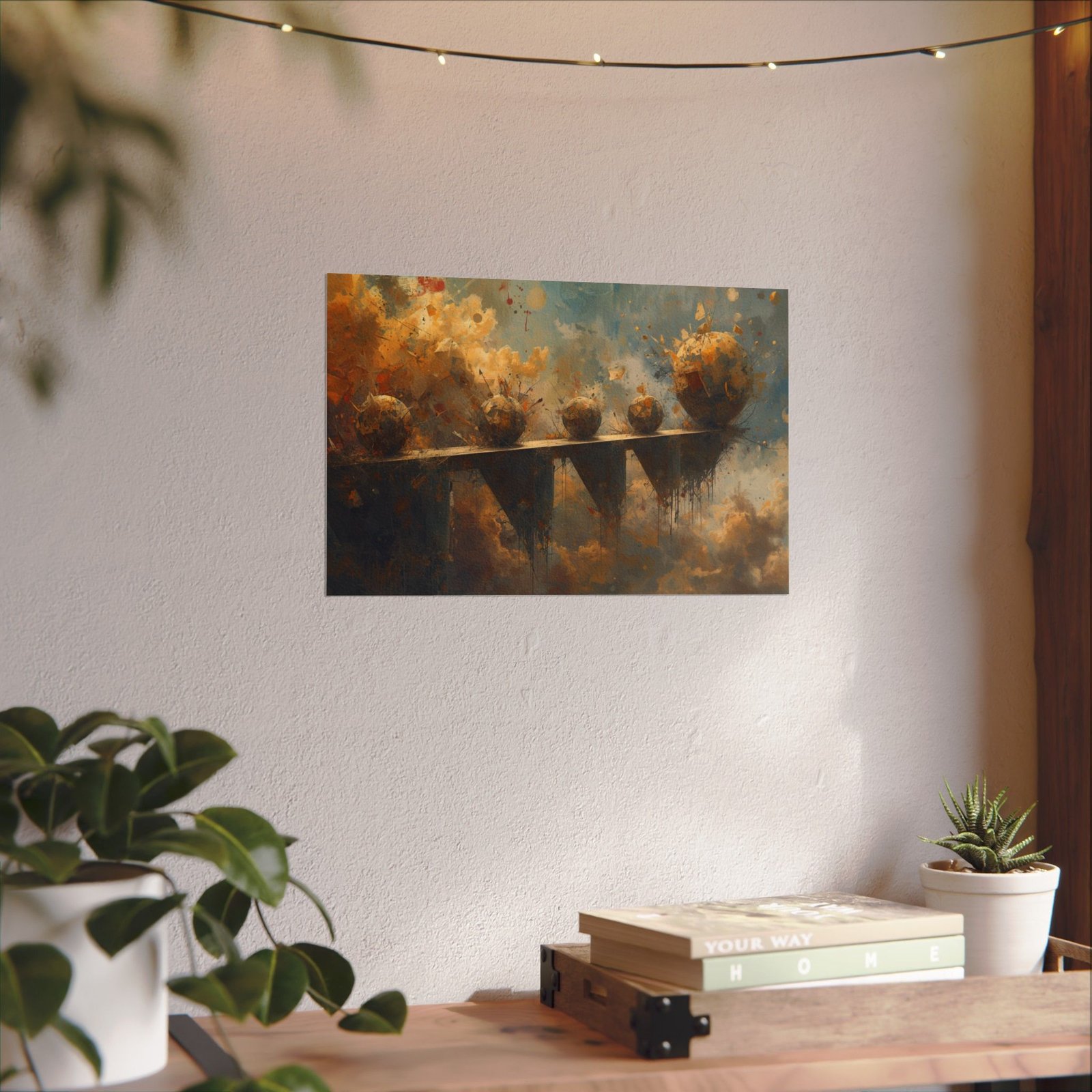 Abstract Surreal Textured Watercolor Poster #22— Floating Spheres Over Cloudscape - Image 5