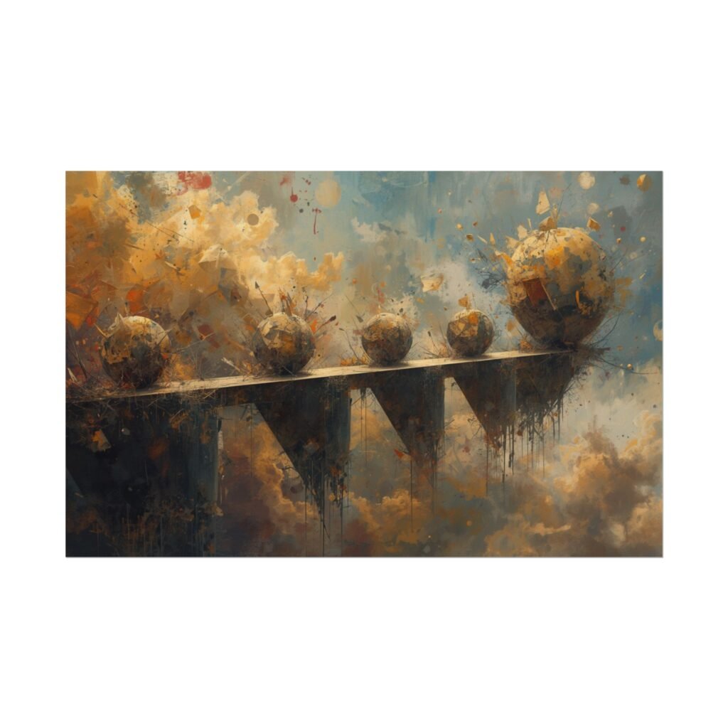 Abstract Surreal Textured Watercolor Poster #22— Floating Spheres Over Cloudscape