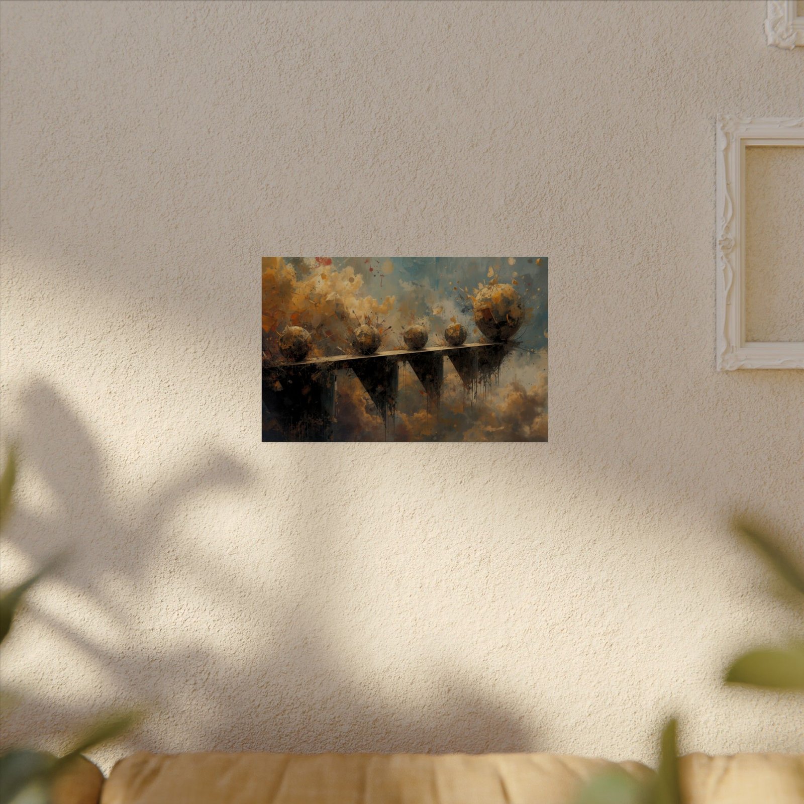 Abstract Surreal Textured Watercolor Poster #22— Floating Spheres Over Cloudscape - Image 4