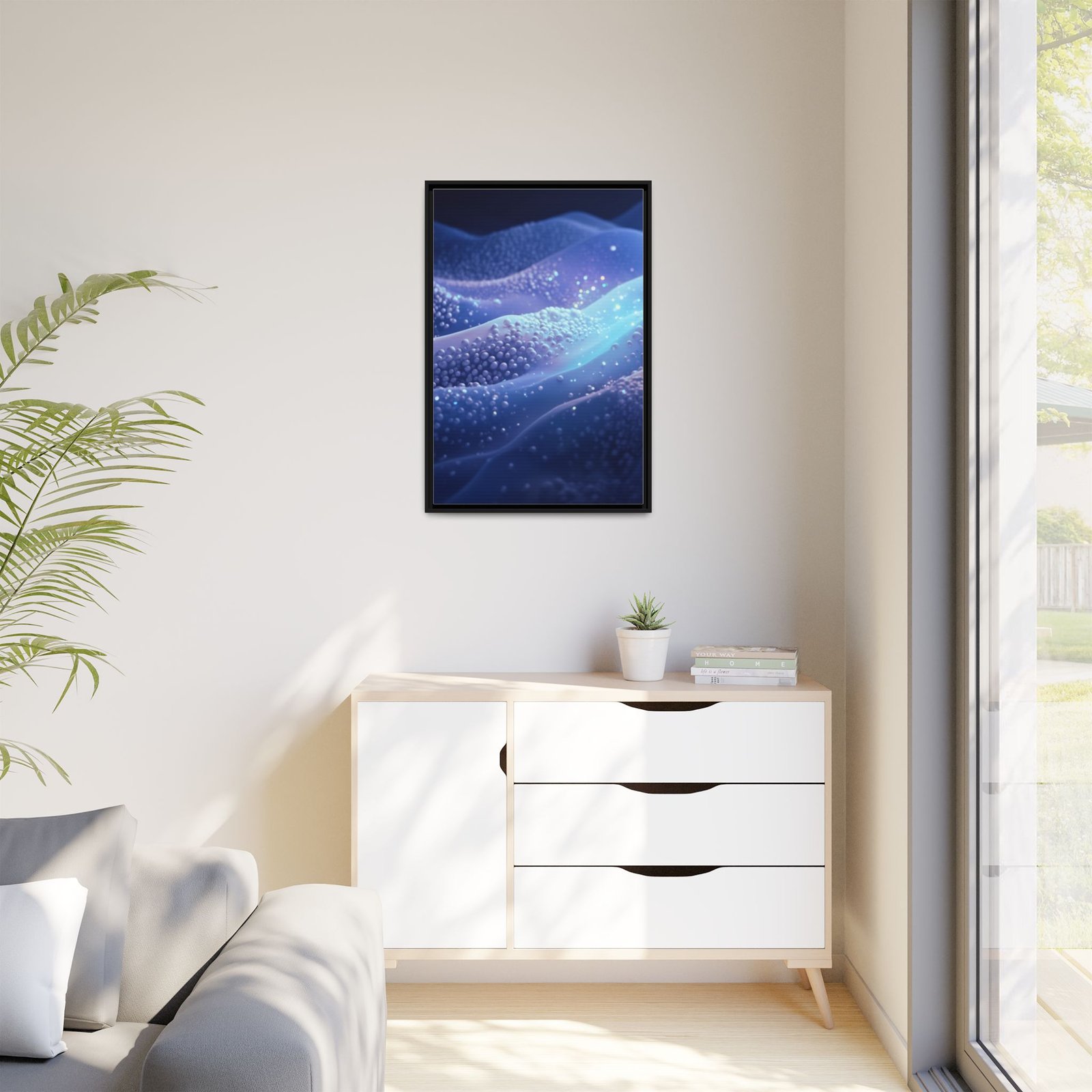 IS_6915 Abstract Blue Wave Landscape Matte Canvas Framed 24x36" - Image 3