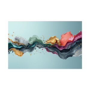 Abstract Textured Watercolor Poster #17— Turquoise Wave with Gold Accents