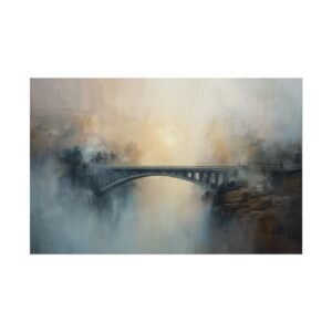 Textured Watercolor Bridge Matte Poster #34 — Serene Foggy Landscape Wall Art