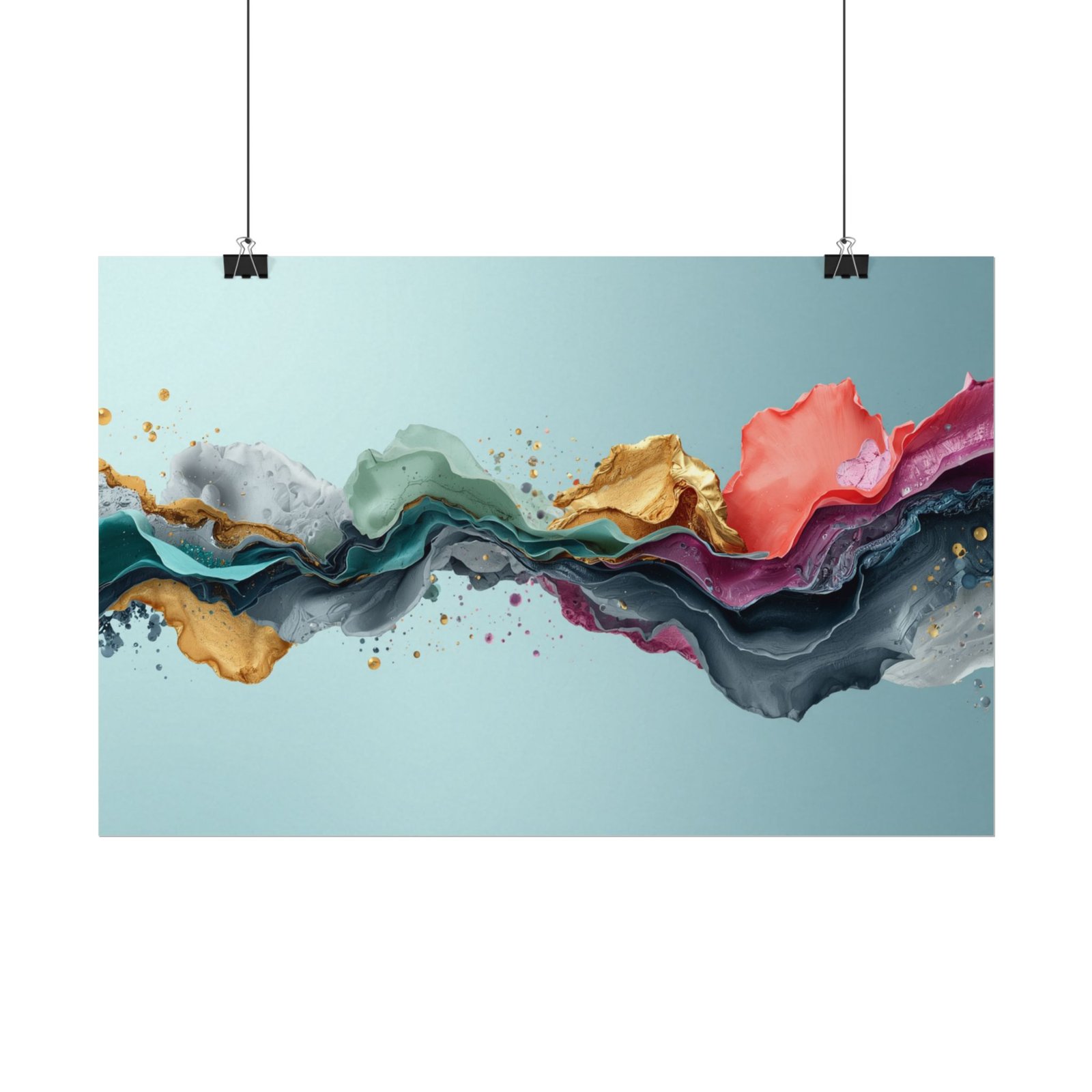 Abstract Textured Watercolor Poster #17— Turquoise Wave with Gold Accents - Image 2