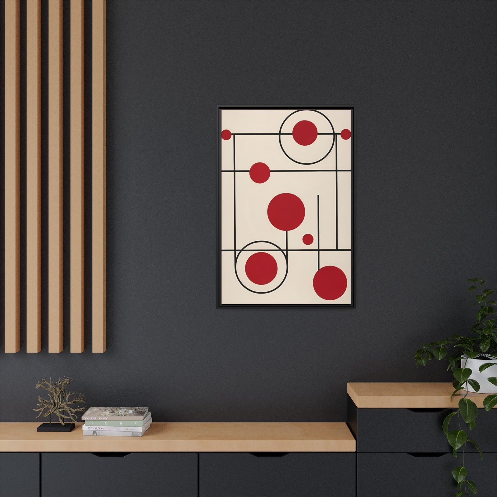 Suprematism Red Circles Modern Abstract Canvas FRAMED 24x36" - Image 4