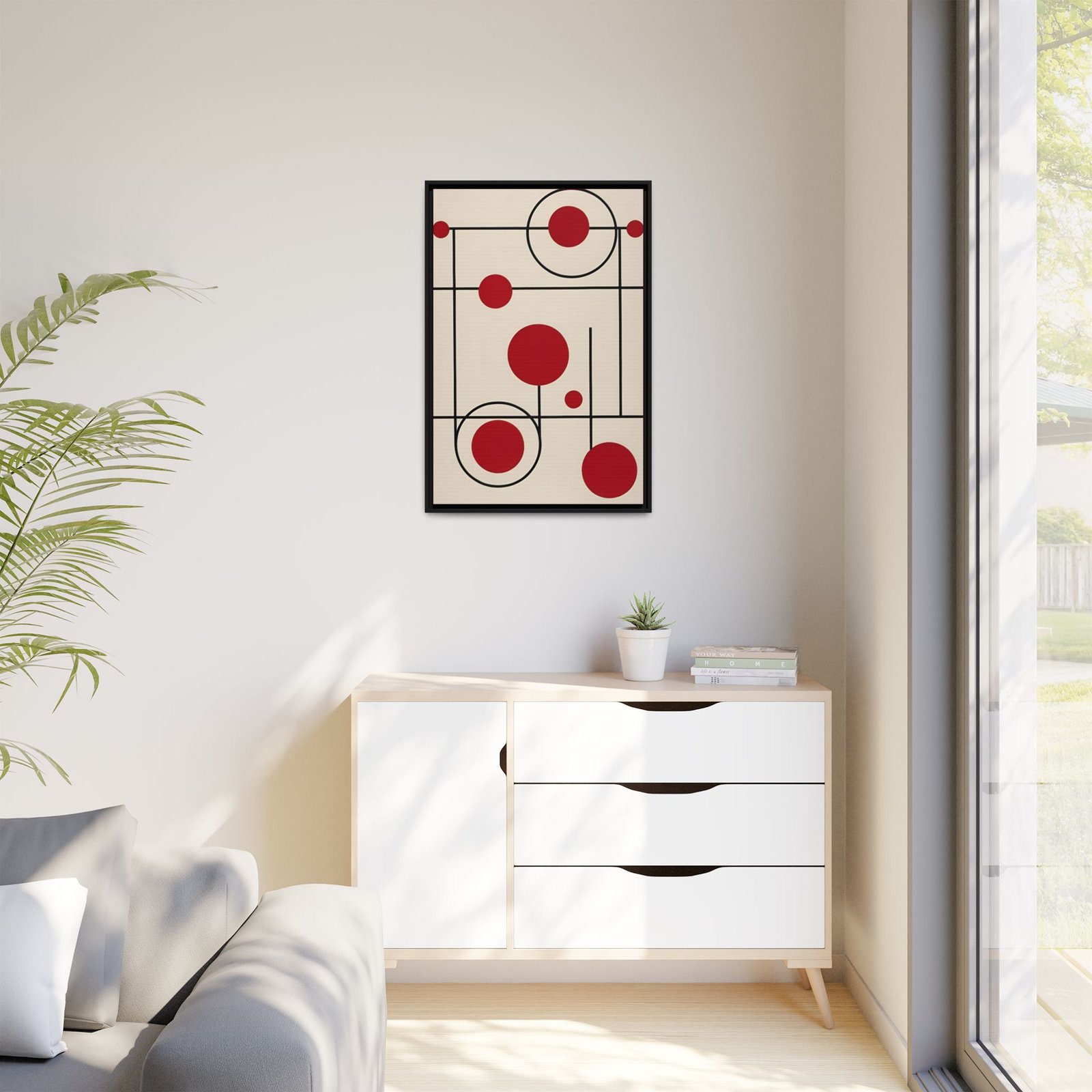 Suprematism Red Circles Modern Abstract Canvas FRAMED 24x36" - Image 3