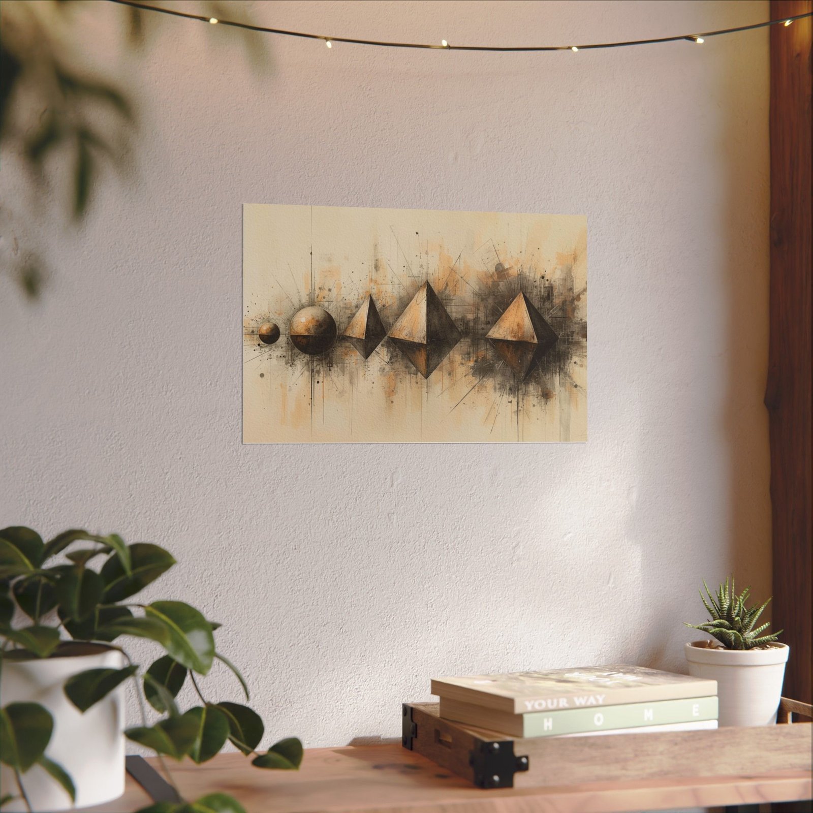 Abstract Geometric Watercolor Matte Poster #23 — Textured Pyramid & Sphere Wall Art - Image 5