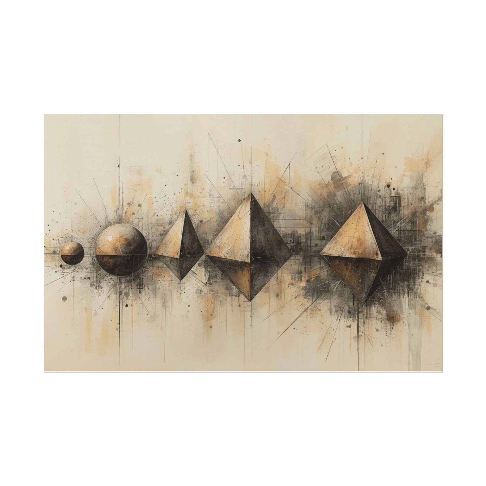 Abstract Geometric Watercolor Matte Poster #23 — Textured Pyramid & Sphere Wall Art