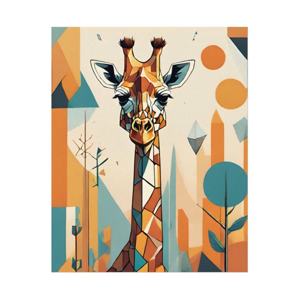 Geometric Giraffe Watercolor Poster — Textured Matte Animal Wall Art