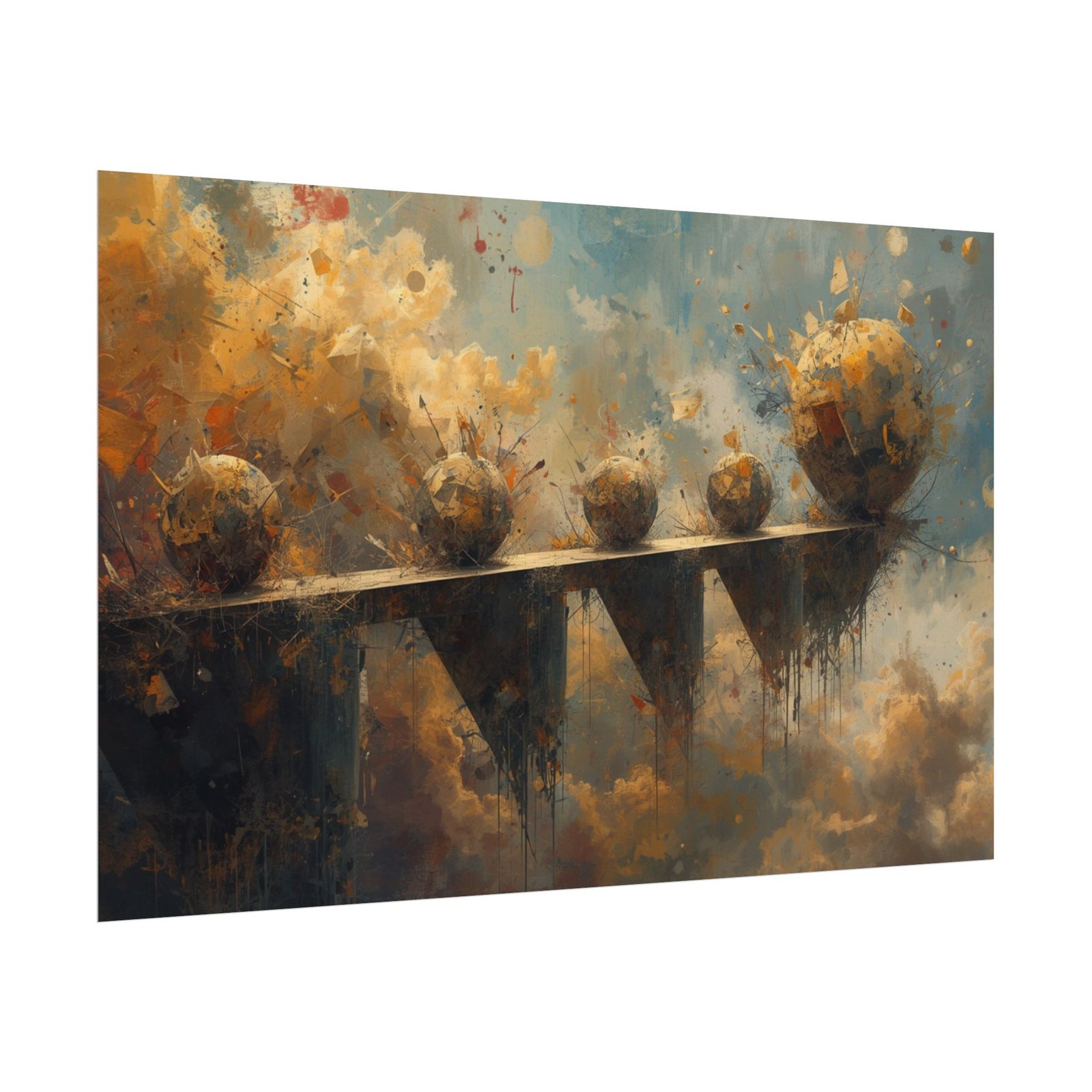 Abstract Surreal Textured Watercolor Poster #22— Floating Spheres Over Cloudscape - Image 3