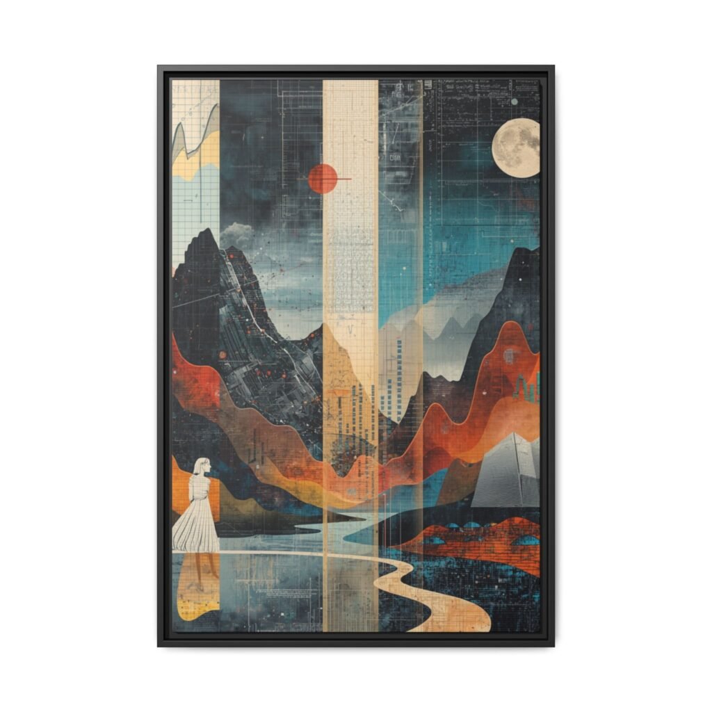 Surreal Mountain Moonscape Matte Canvas Framed 24x36".