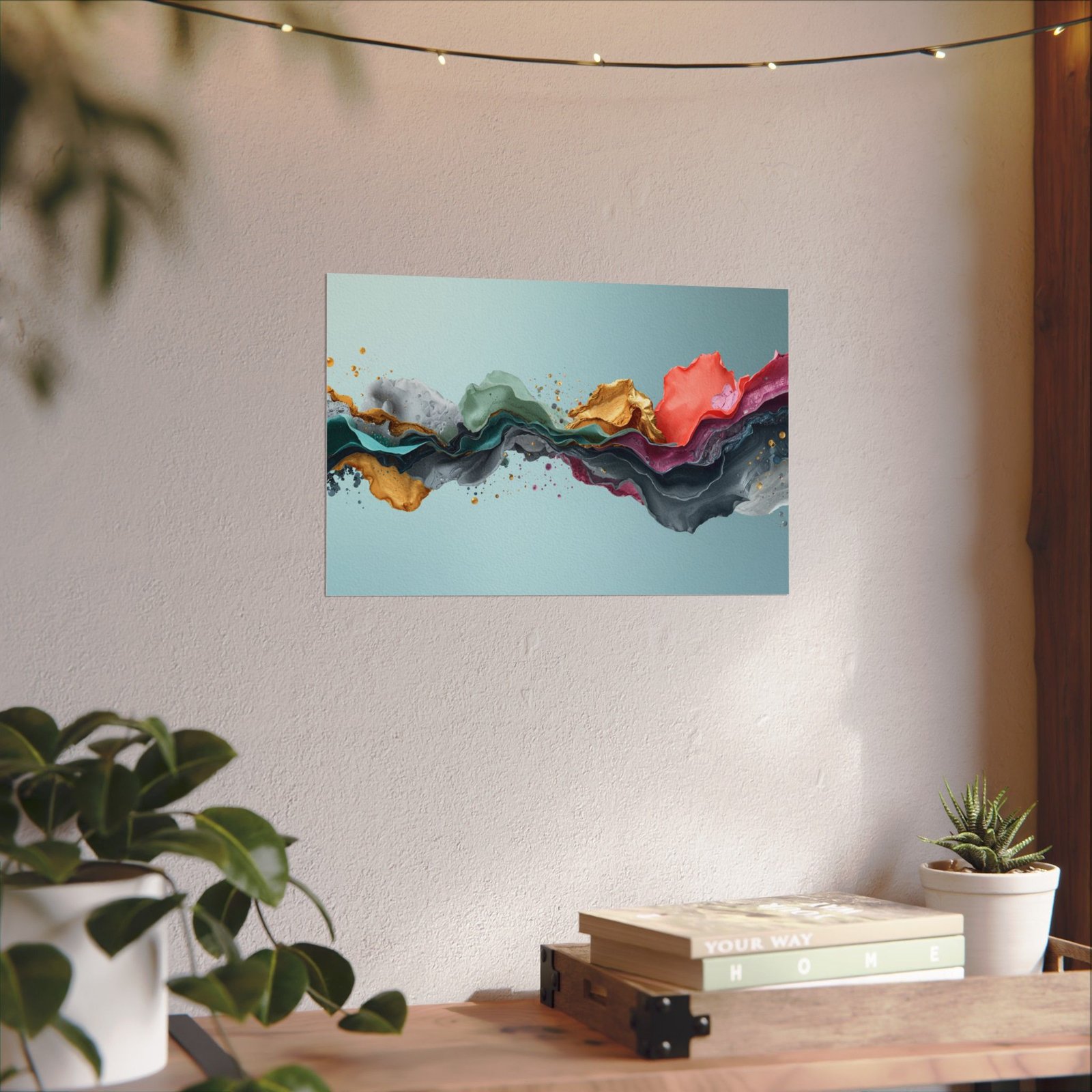 Abstract Textured Watercolor Poster #17— Turquoise Wave with Gold Accents - Image 5