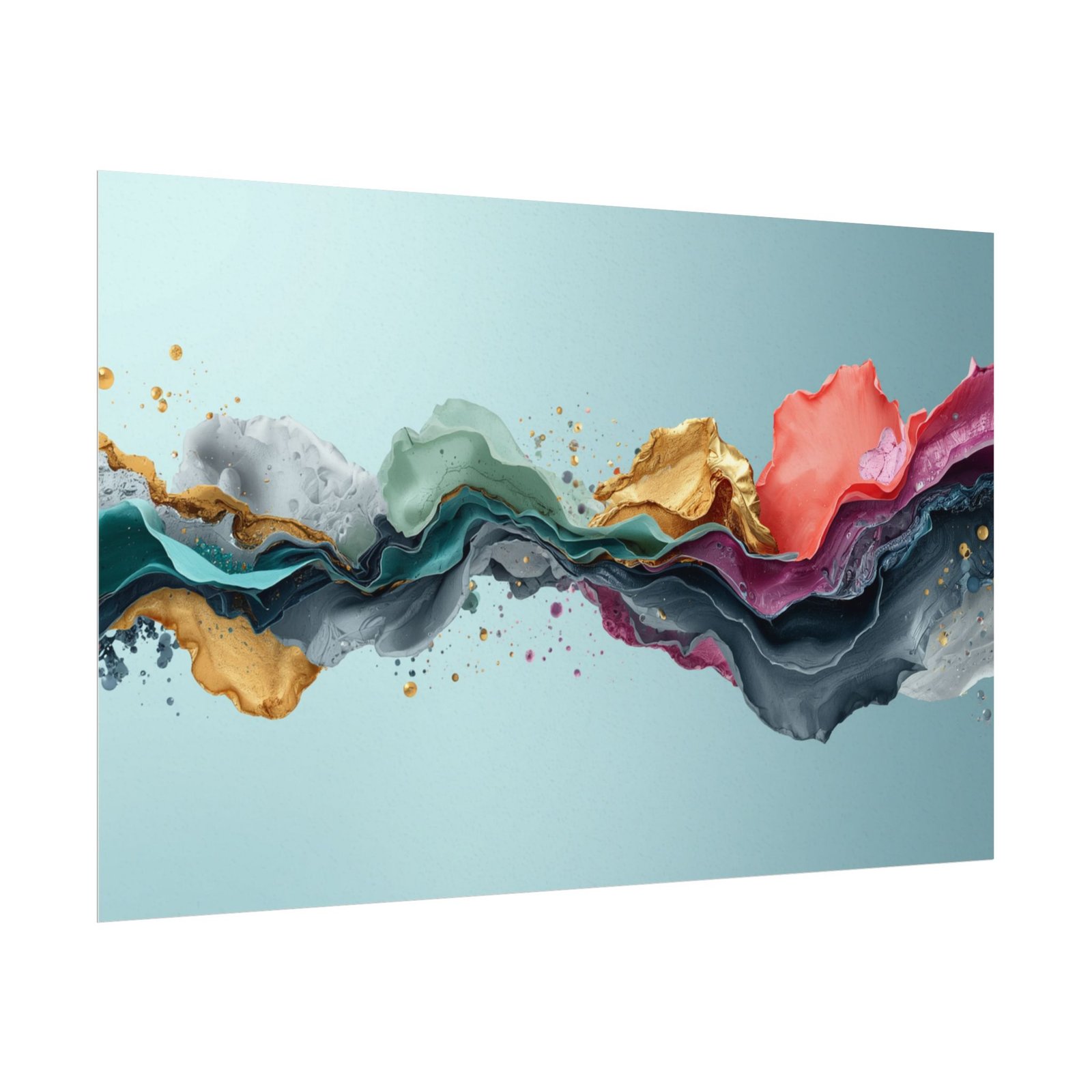 Abstract Textured Watercolor Poster #17— Turquoise Wave with Gold Accents - Image 3