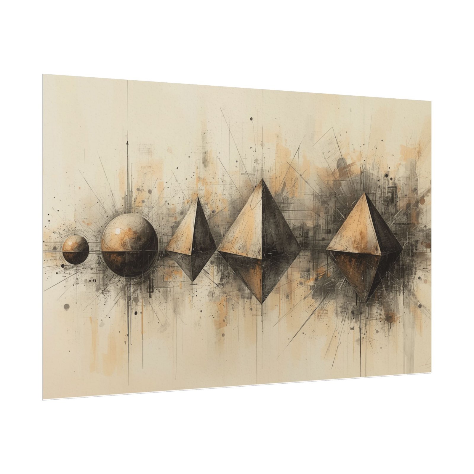 Abstract Geometric Watercolor Matte Poster #23 — Textured Pyramid & Sphere Wall Art - Image 3