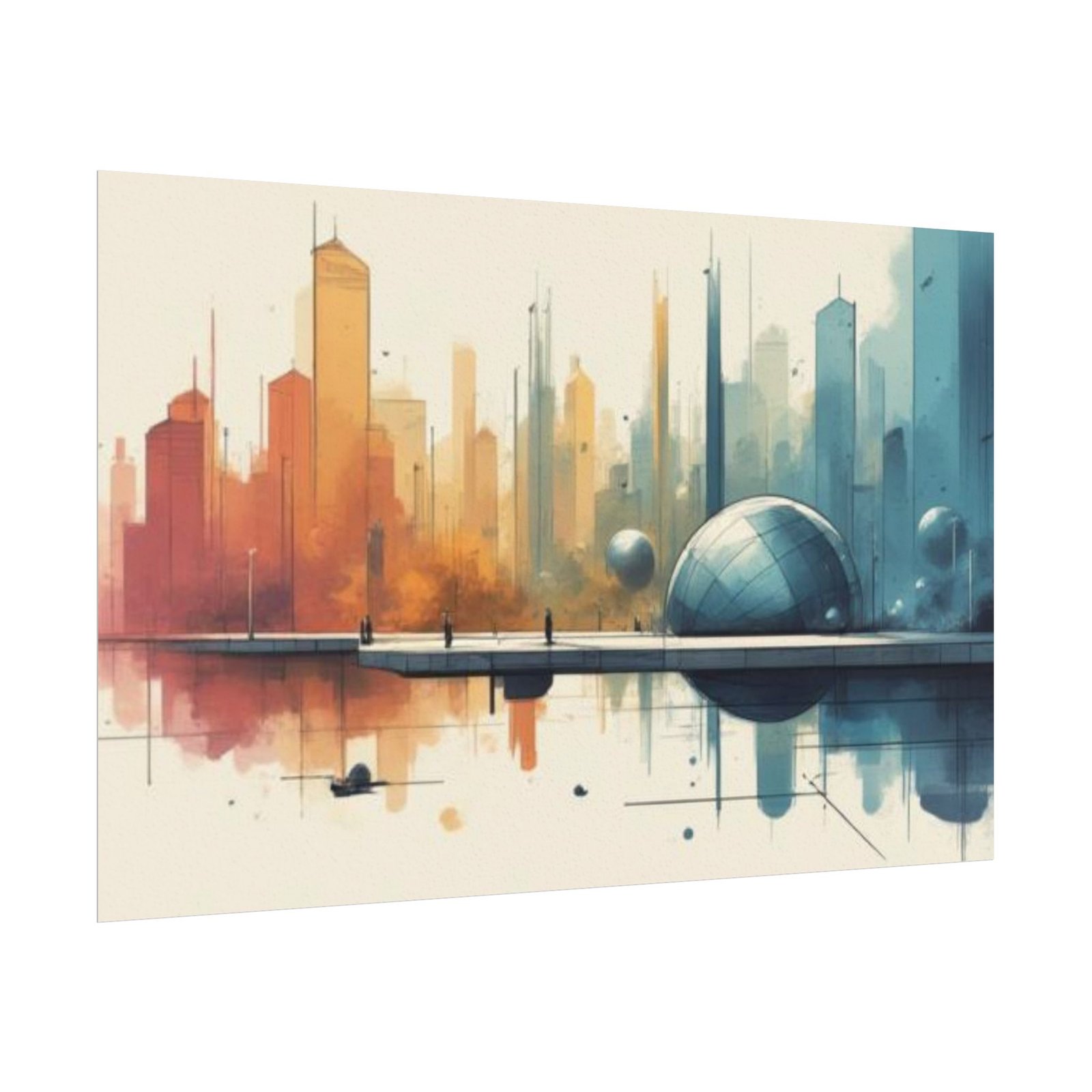 Textured Watercolor Cityscape Matte Poster #30 - Image 3