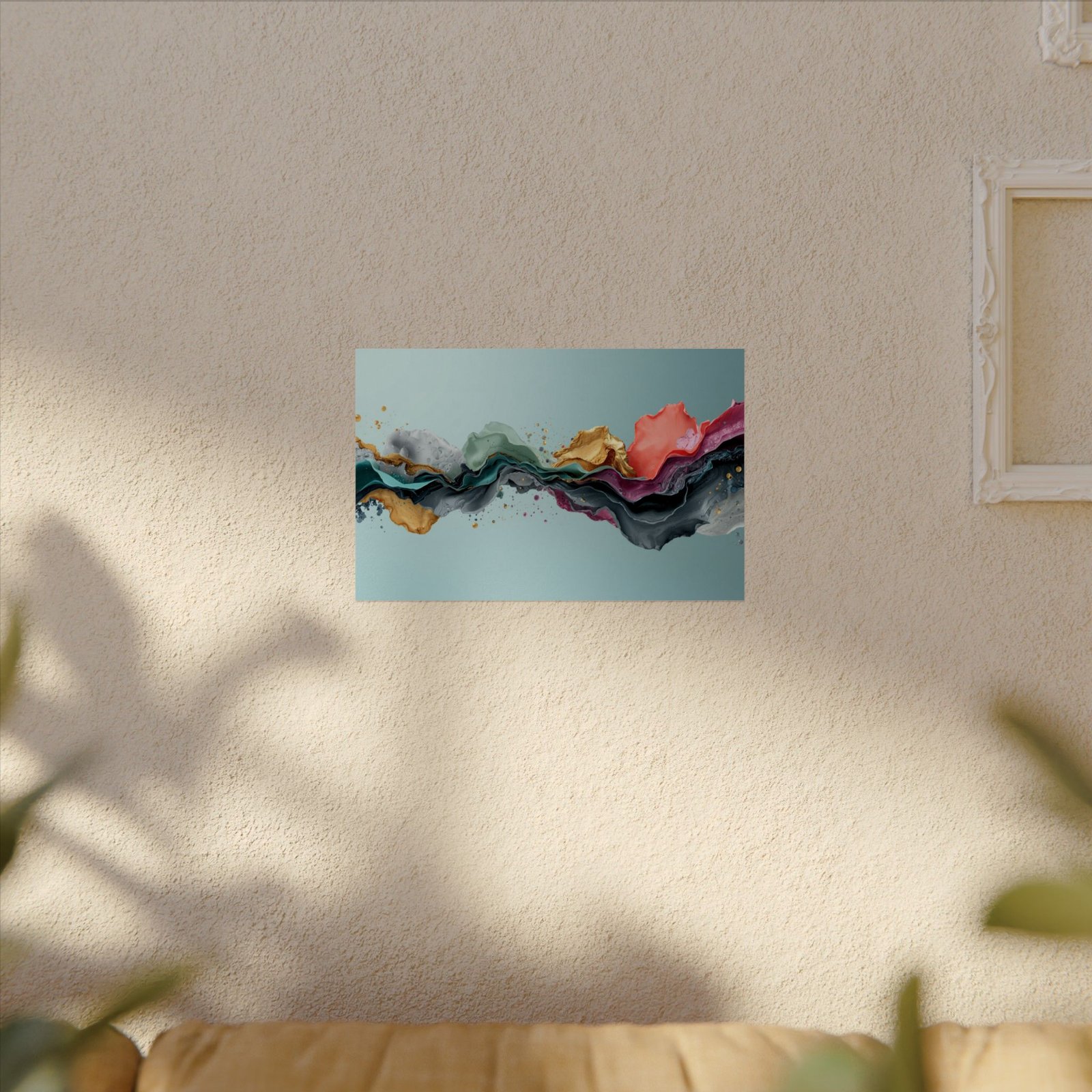 Abstract Textured Watercolor Poster #17— Turquoise Wave with Gold Accents - Image 4