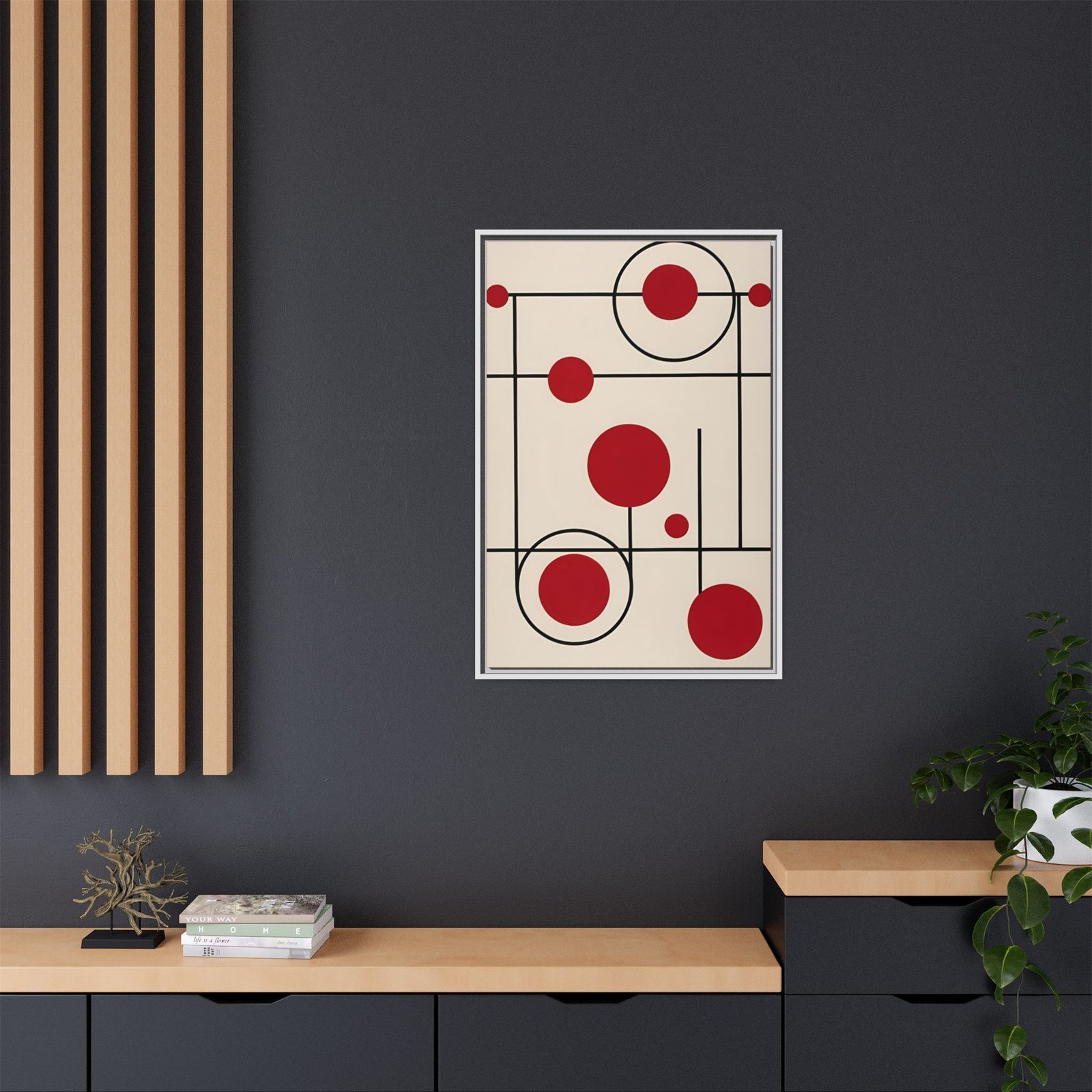 Suprematism Red Circles Modern Abstract Canvas FRAMED 24x36" - Image 8