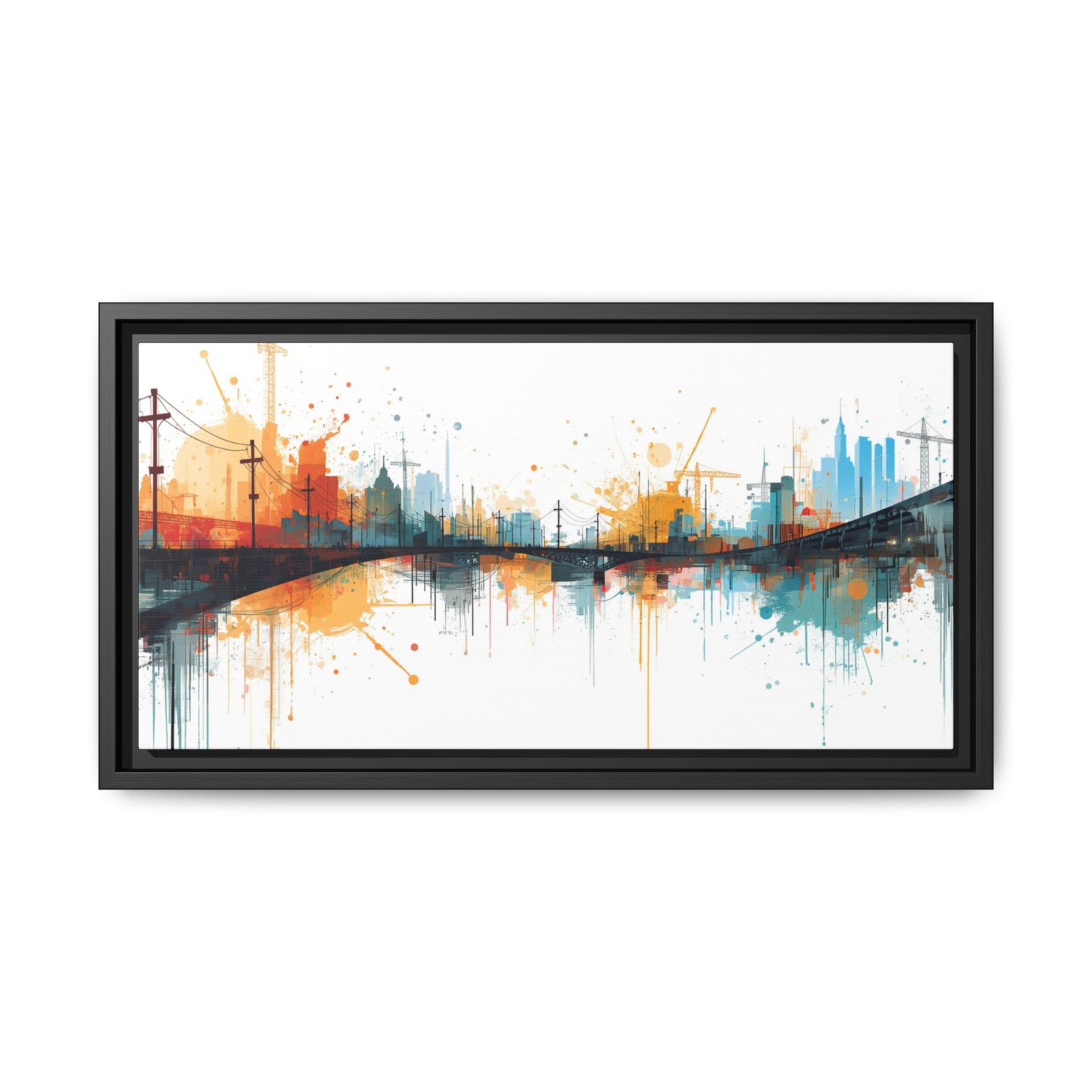 Abstract Cityscape Bridge Matte Canvas FRAMED 20x10"