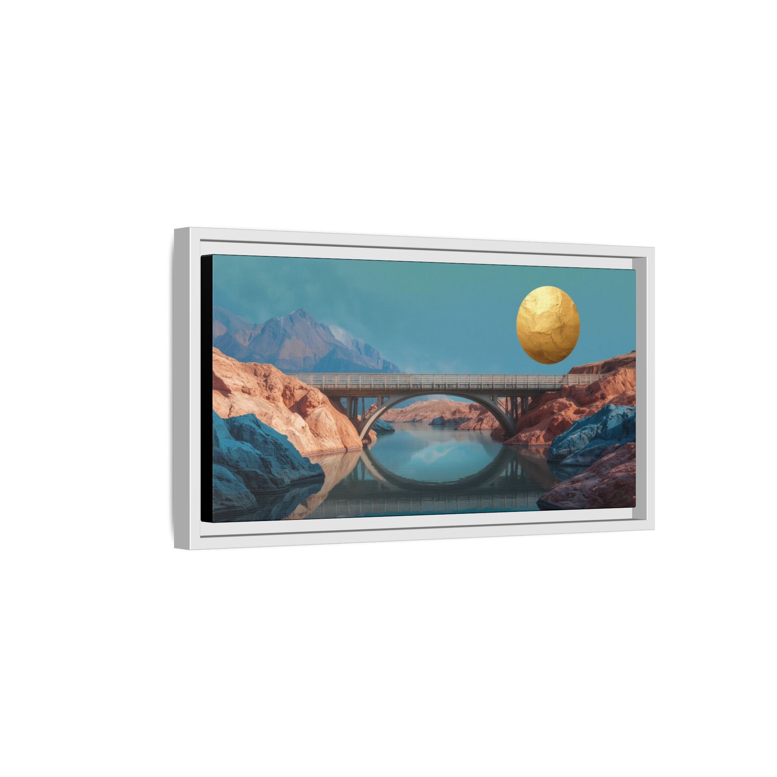 Surreal Landscape Bridge with Golden Moon, FRAMED 20x10" - Image 2