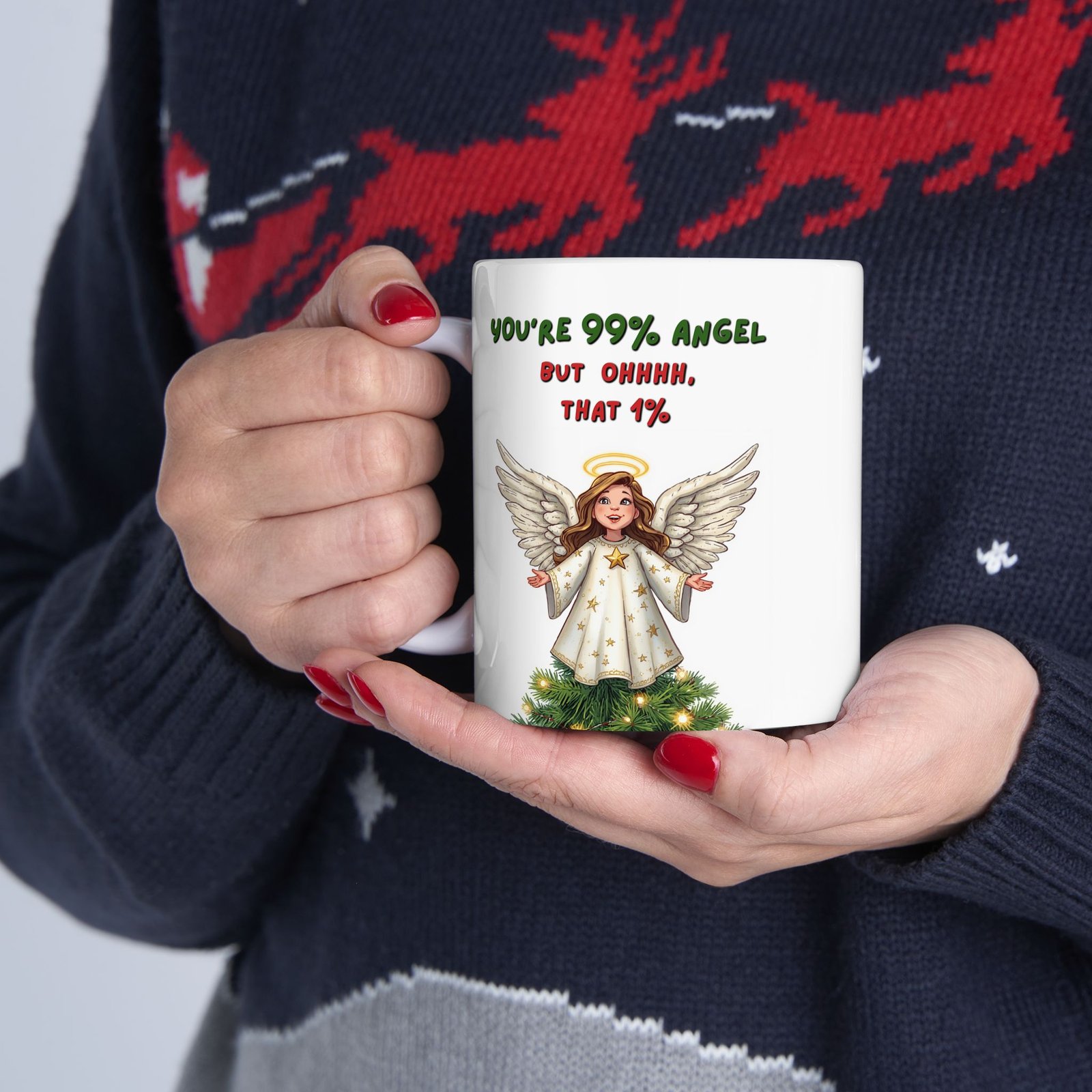 Funny Christmas — 'You’re 99% Angel" Ceramic Coffee Cup (11/15oz) - Image 4