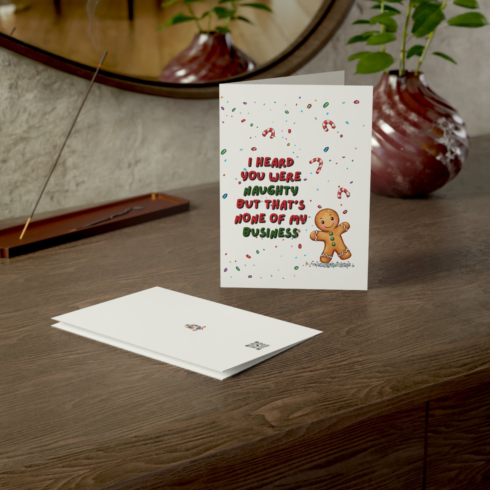 Funny Christmas Gingerbread Card – "I heard you were naughty but that's none of my business" (Pack of 1/10/30) - Image 5