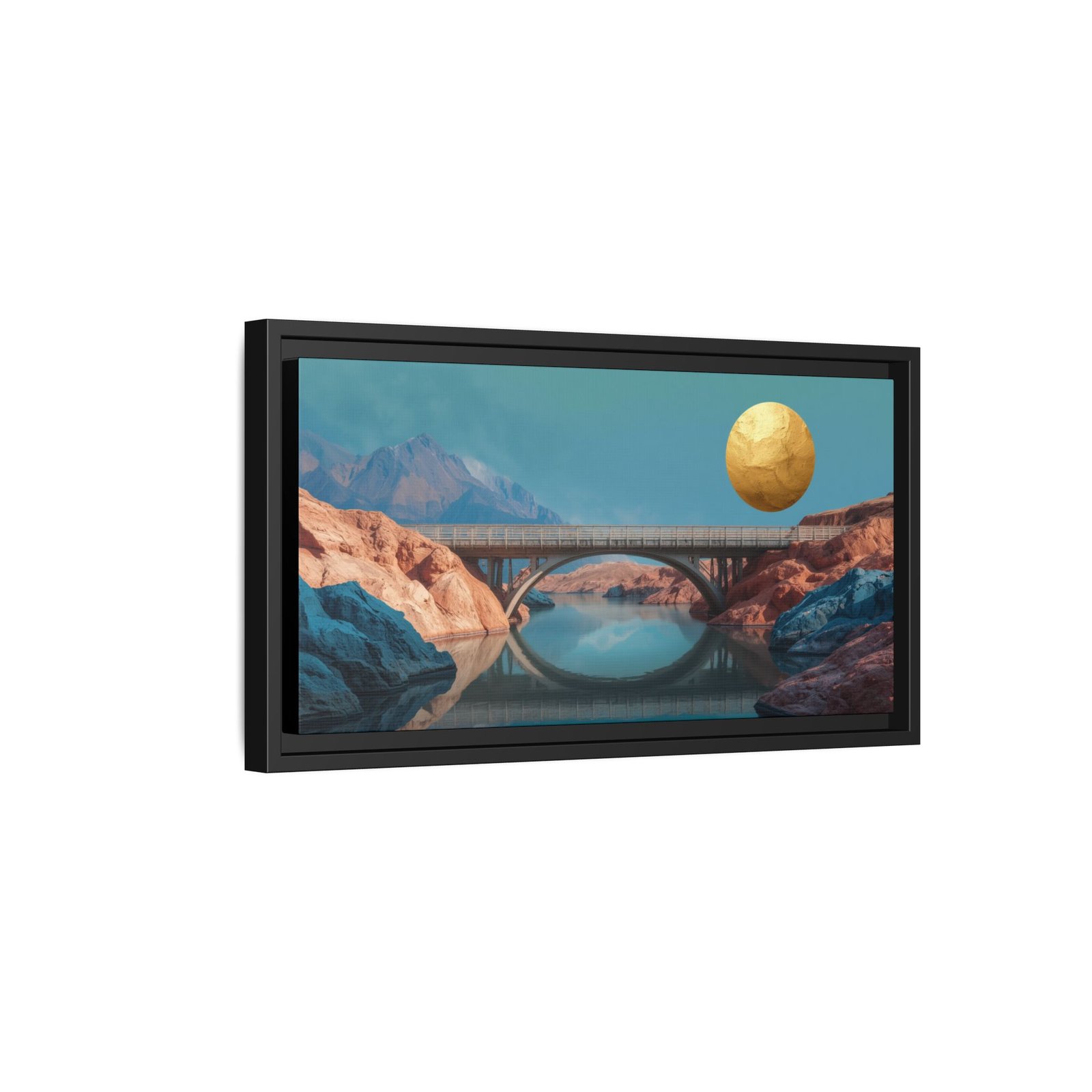 Surreal Landscape Bridge with Golden Moon, FRAMED 20x10" - Image 6