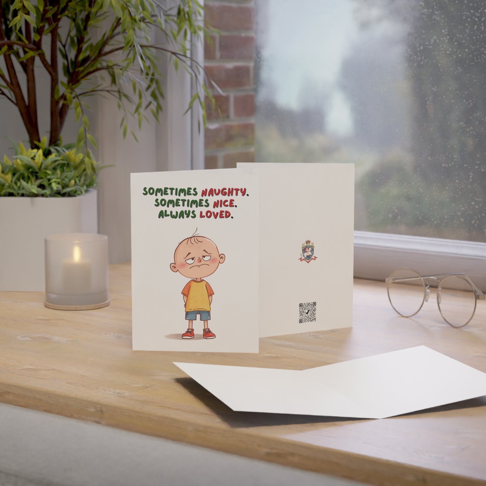 "Sometimes Naughty, Sometimes Nice, Always Loved" Holiday Greeting Card (Single Card with Envelope) - Image 5