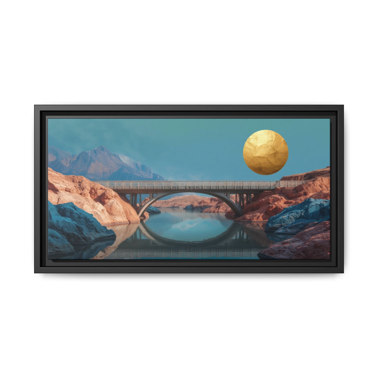 Surreal Landscape Bridge with Golden Moon, FRAMED 20x10" - Image 5