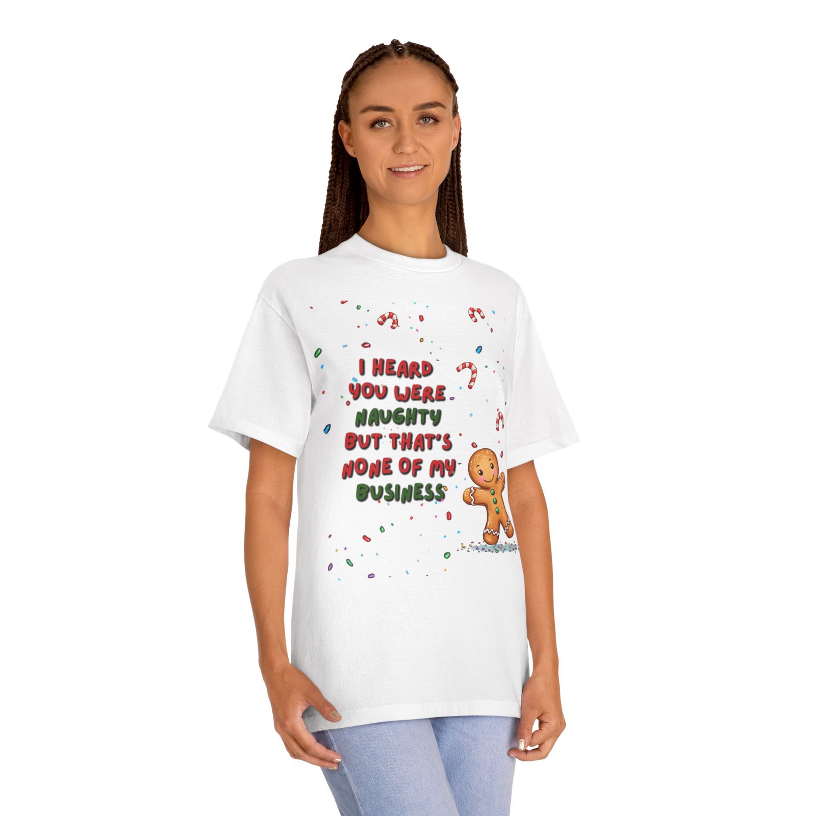 Holiday Gingerbread Tee — "I Heard You Were Naughty" Christmas Shirt - Image 3