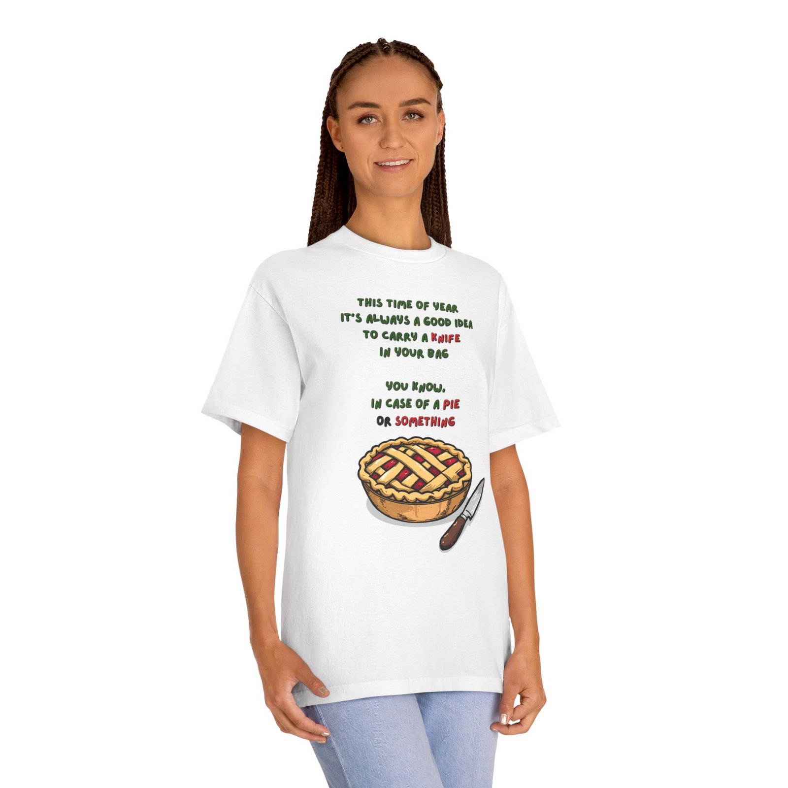 Pie Safety Tee — "Carry a Knife in Your Bag" Humorous Thanksgiving T-Shirt - Image 3