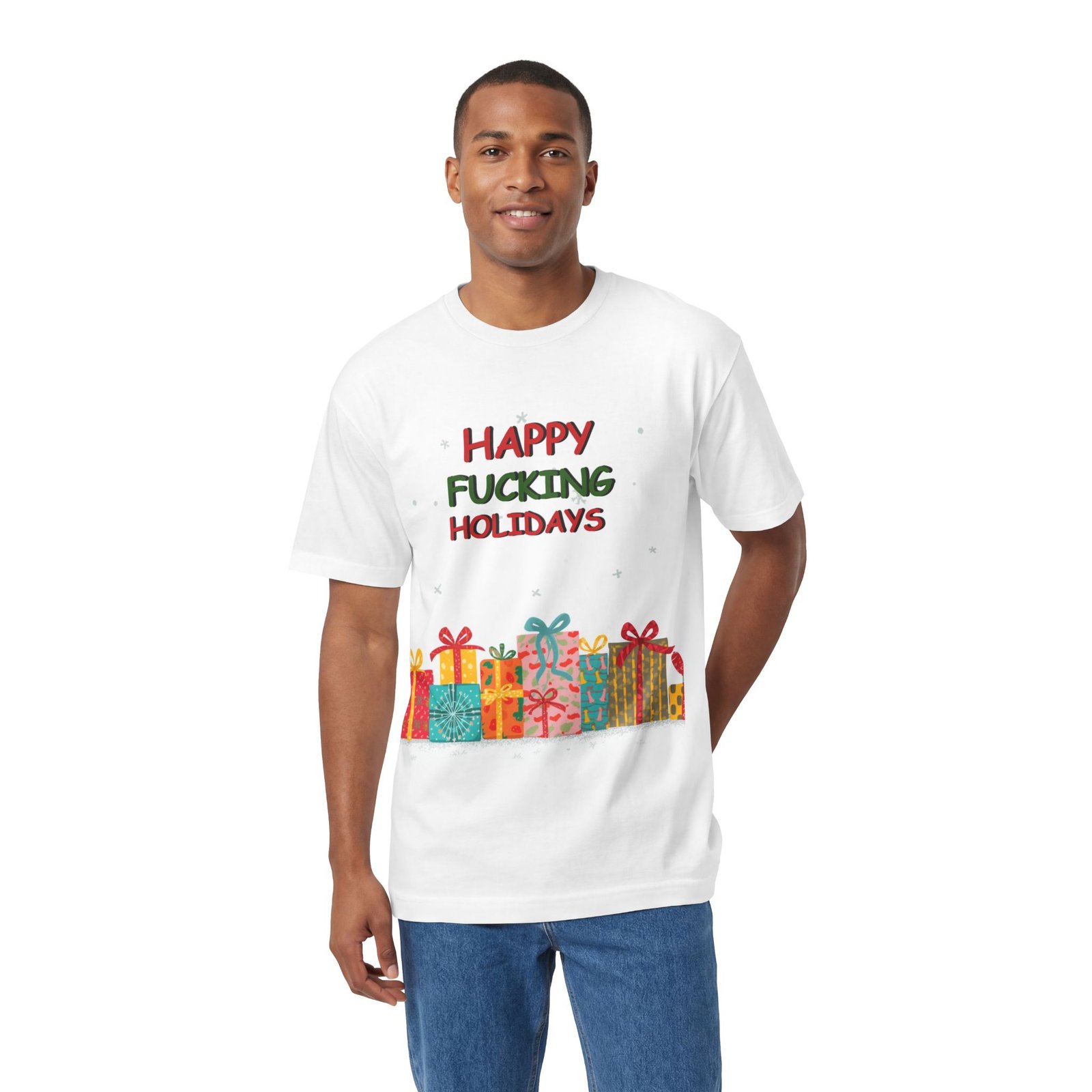 Happy Fucking Holidays T-Shirt — Funny Adult Christmas Gift Tee with Colorful Presents - Image 4