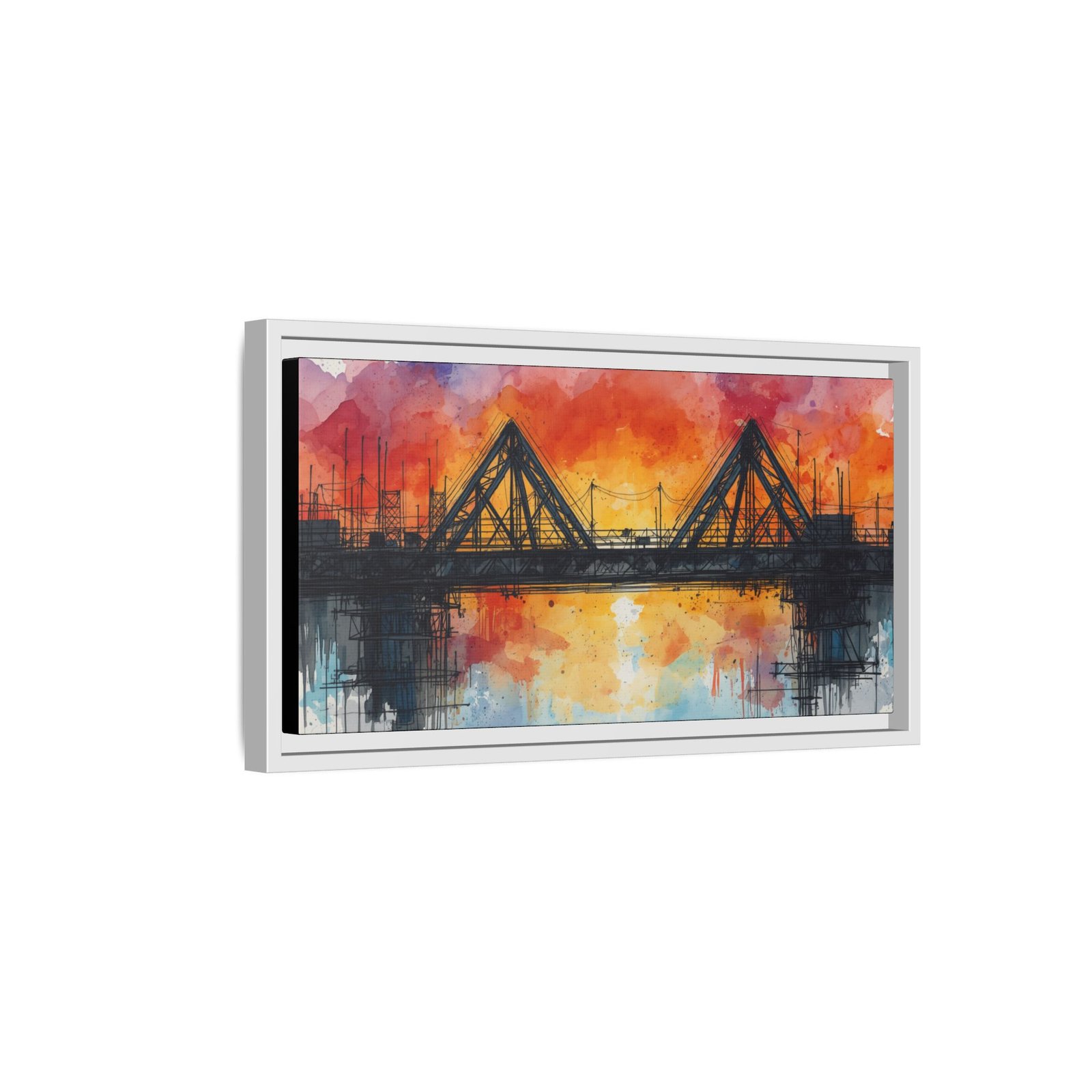 Watercolor Bridge Sunset Matte Canvas Wall Art, FRAMED 20x10" - Image 6