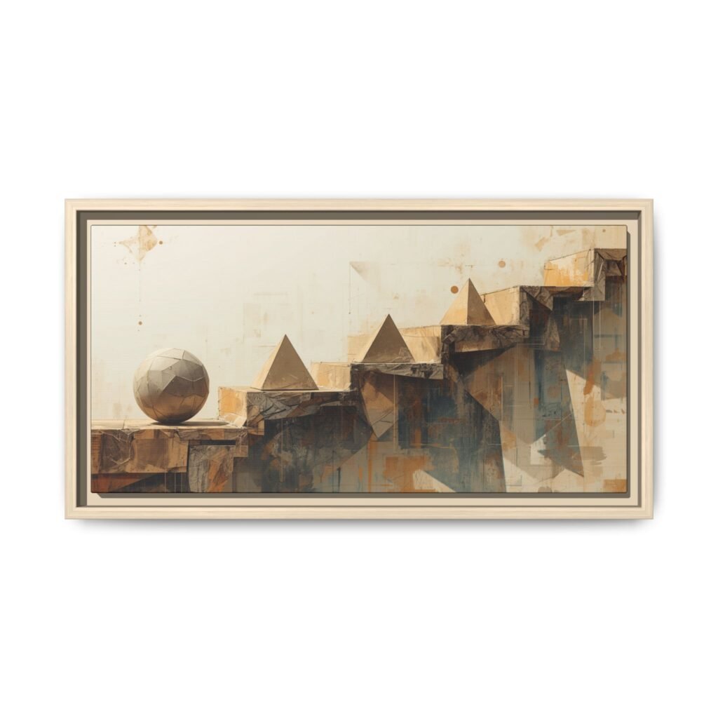 Abstract Geometric Staircase Matte Canvas Art FRAMED 20x10"