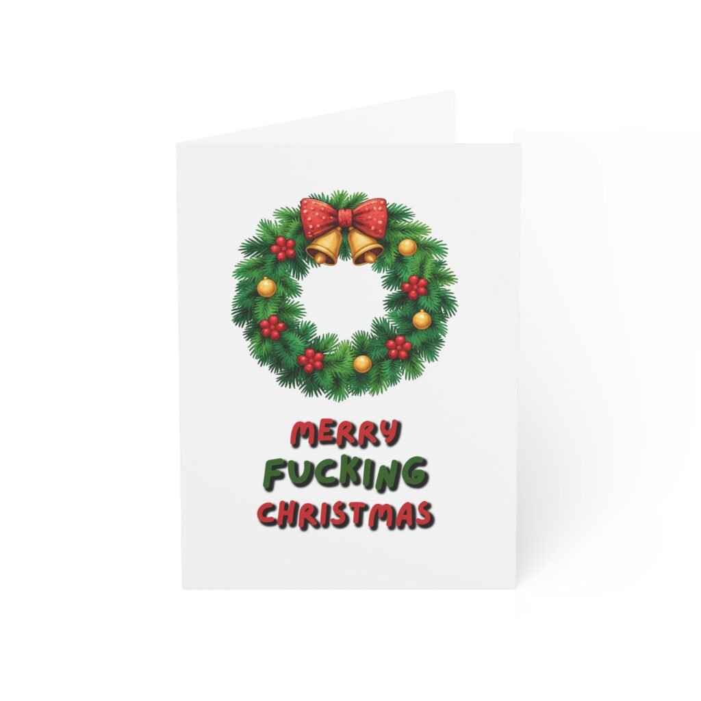 Merry Fucking Christmas Greeting Card — Funny Holiday Wreath Card (1/10/30pcs)