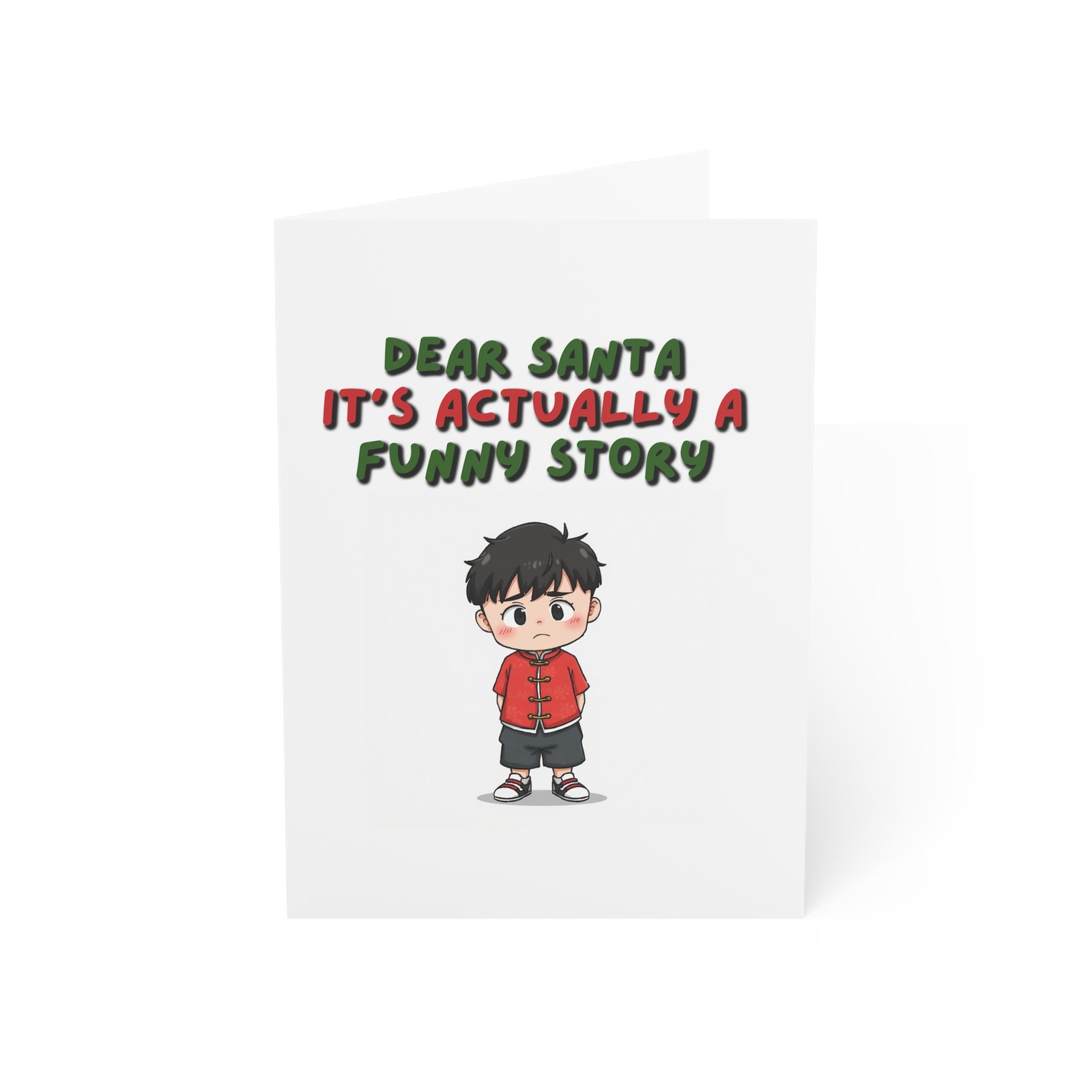 Greeting Card — “Dear Santa It’s Actually A Funny Story” Cute Kid Christmas Card (Single or Bulk)