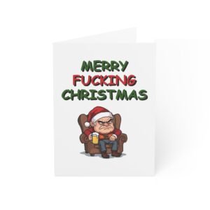 Funny Profanity Christmas Greeting Card — “Merry Fucking Christmas” Grumpy Santa Holiday Card (1–50 pcs)