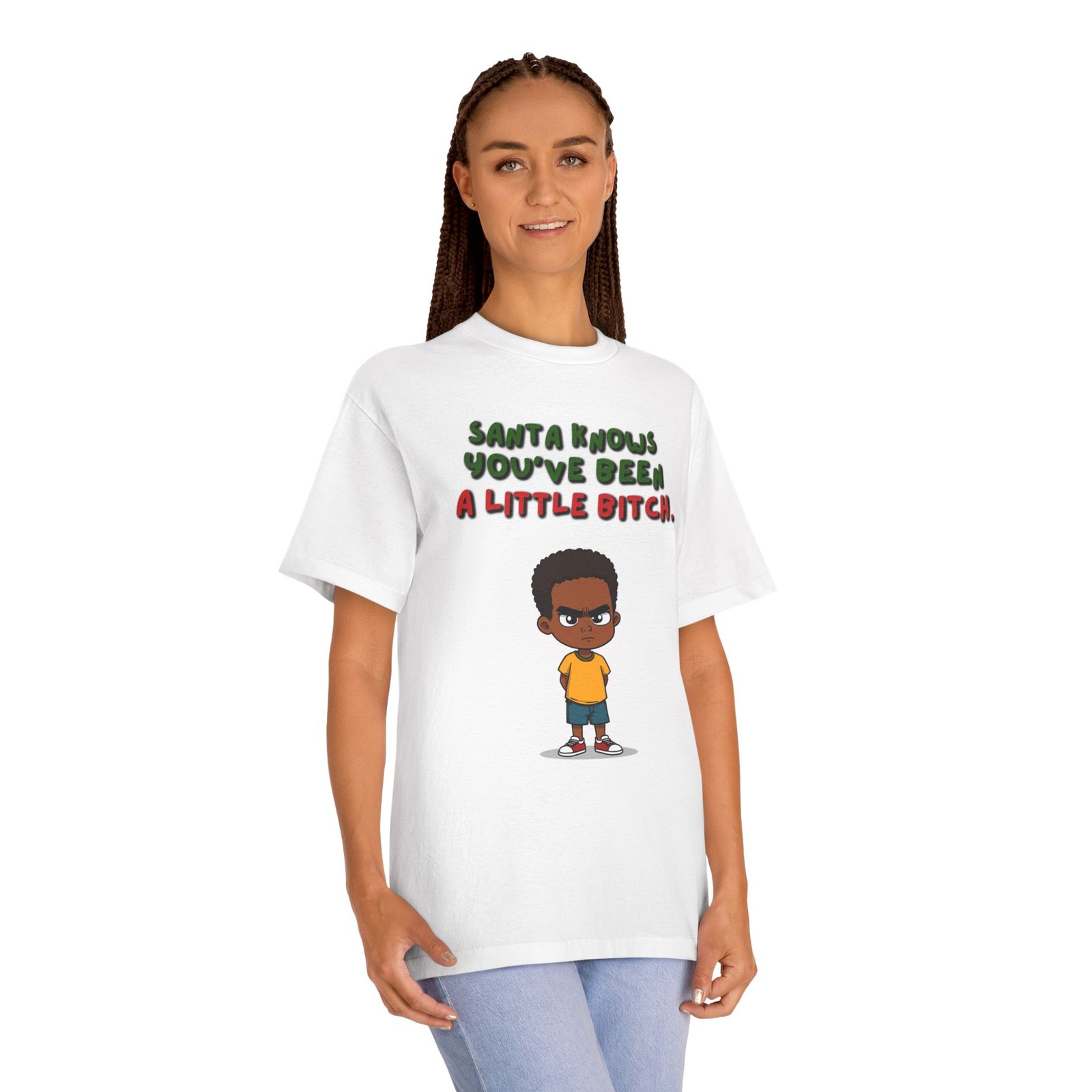 Kids' Christmas Tee - "Santa Knows You've Been a Little Bitch" with Sassy Cartoon Boy - Image 3