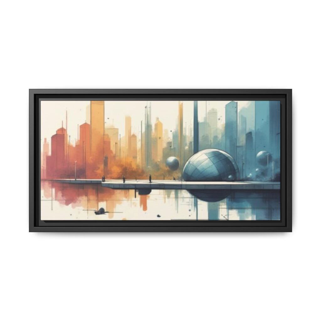 Futuristic Cityscape Matte Canvas FRAMED 20x10"