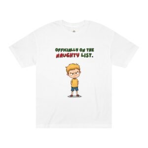 Officially on the Naughty List Kids Tee – Funny Christmas Shirt with Grumpy Boy Design