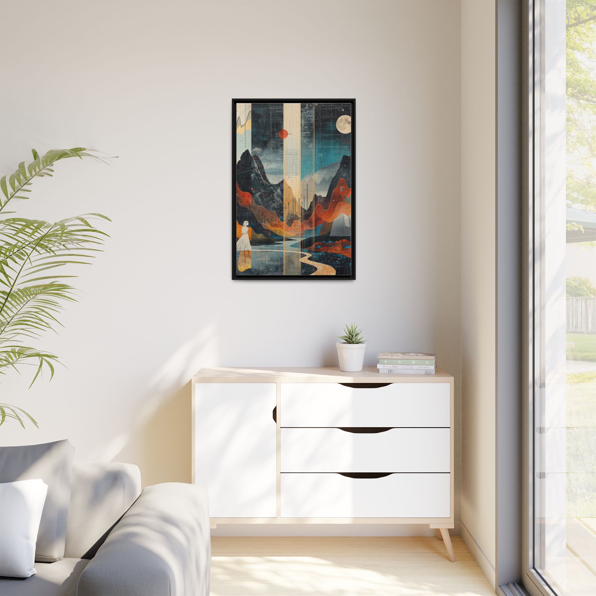 Surreal Mountain Moonscape Matte Framed Canvas Print – 24x36" - Image 3