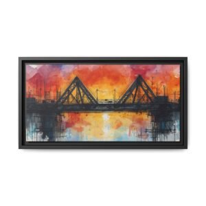 Watercolor Bridge Sunset Matte Canvas Wall Art, FRAMED 20x10"