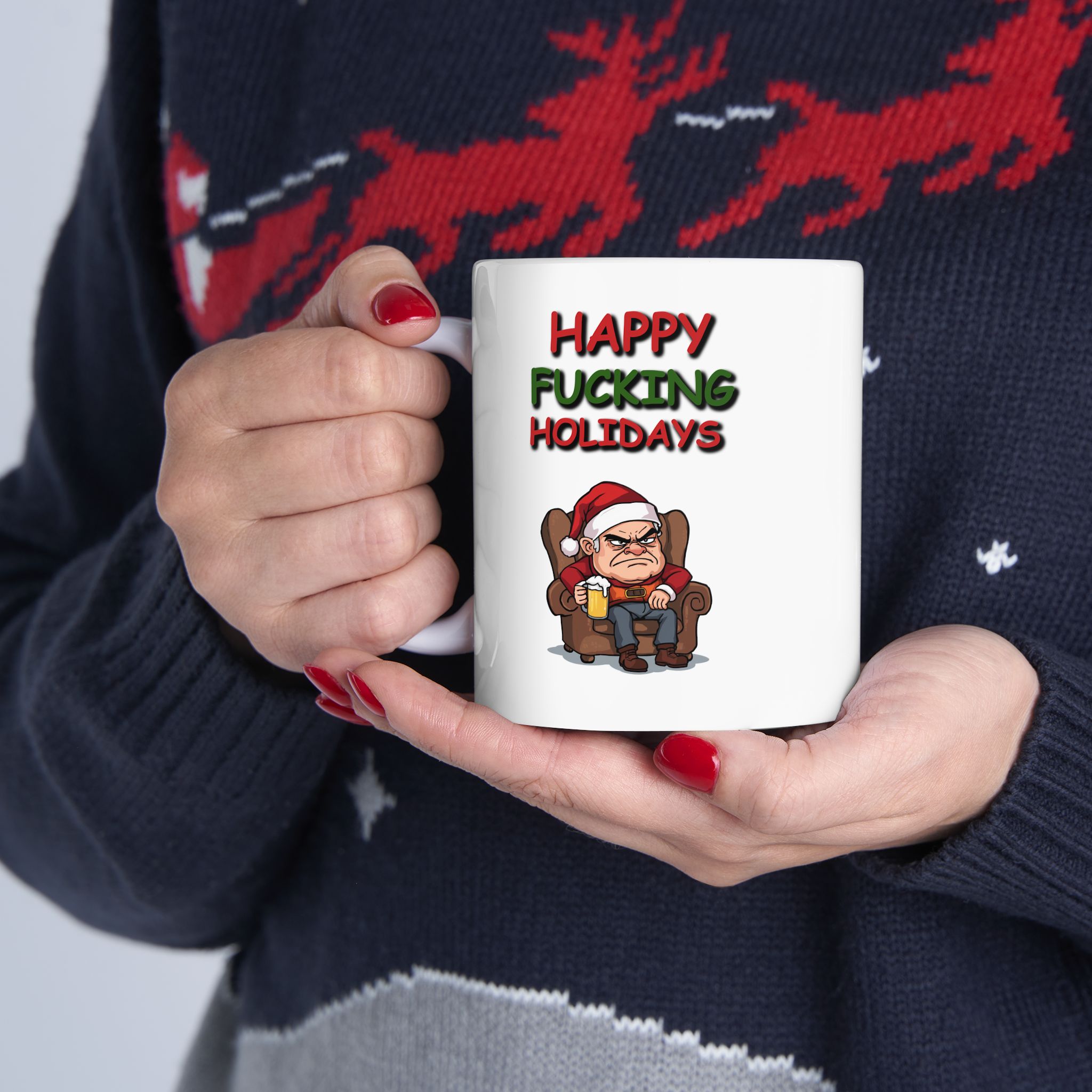 "Happy ** Holidays" Funny Christmas Ceramic Coffee Mug, 11oz - Image 4
