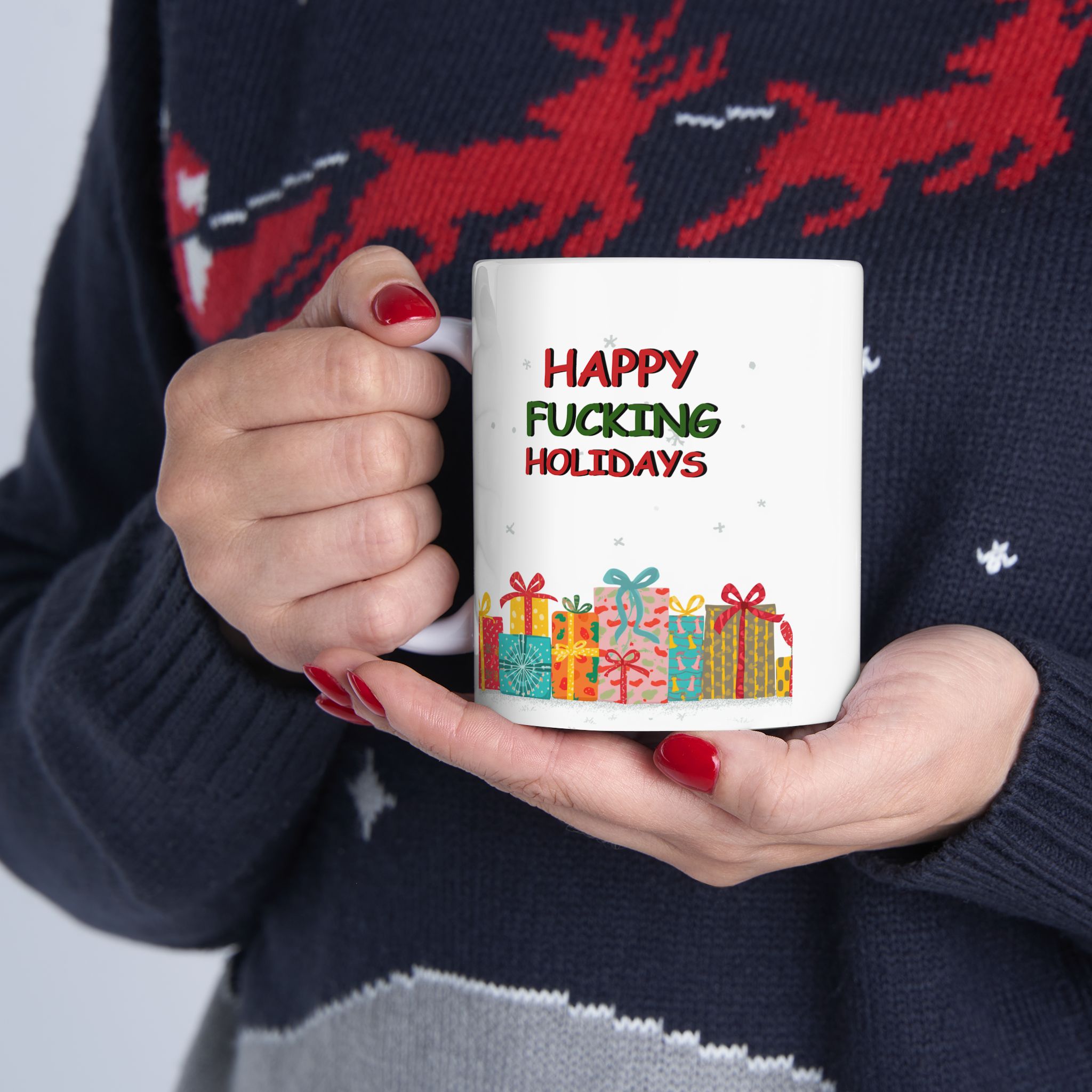 "Happy Holidays" Funny Christmas Ceramic Coffee Mug, 11oz - Image 4