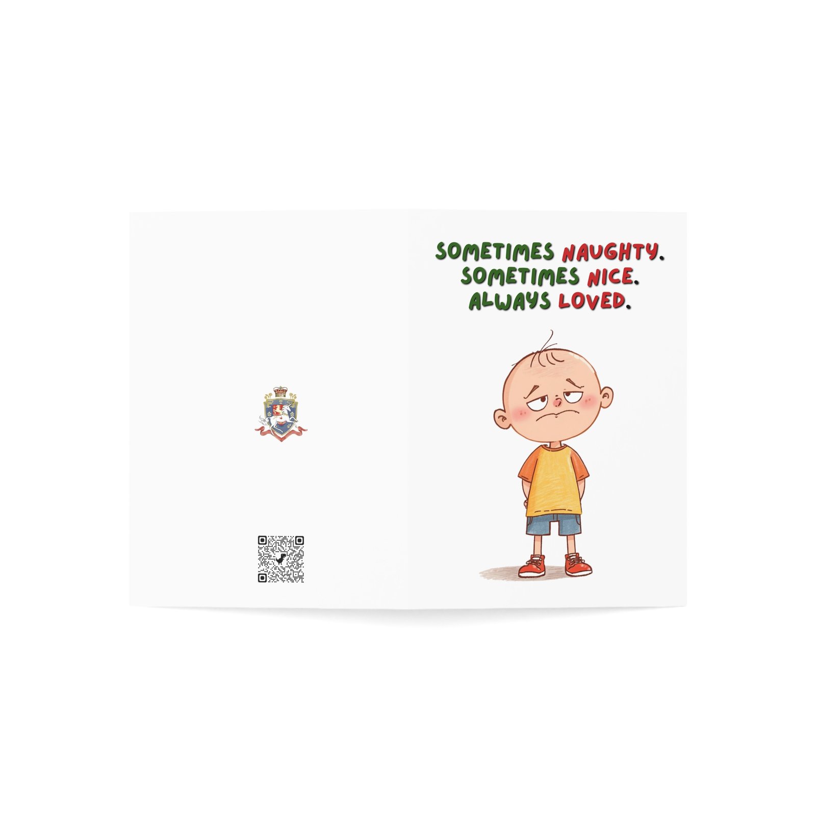 "Sometimes Naughty, Sometimes Nice, Always Loved" Holiday Greeting Card (Single Card with Envelope) - Image 3