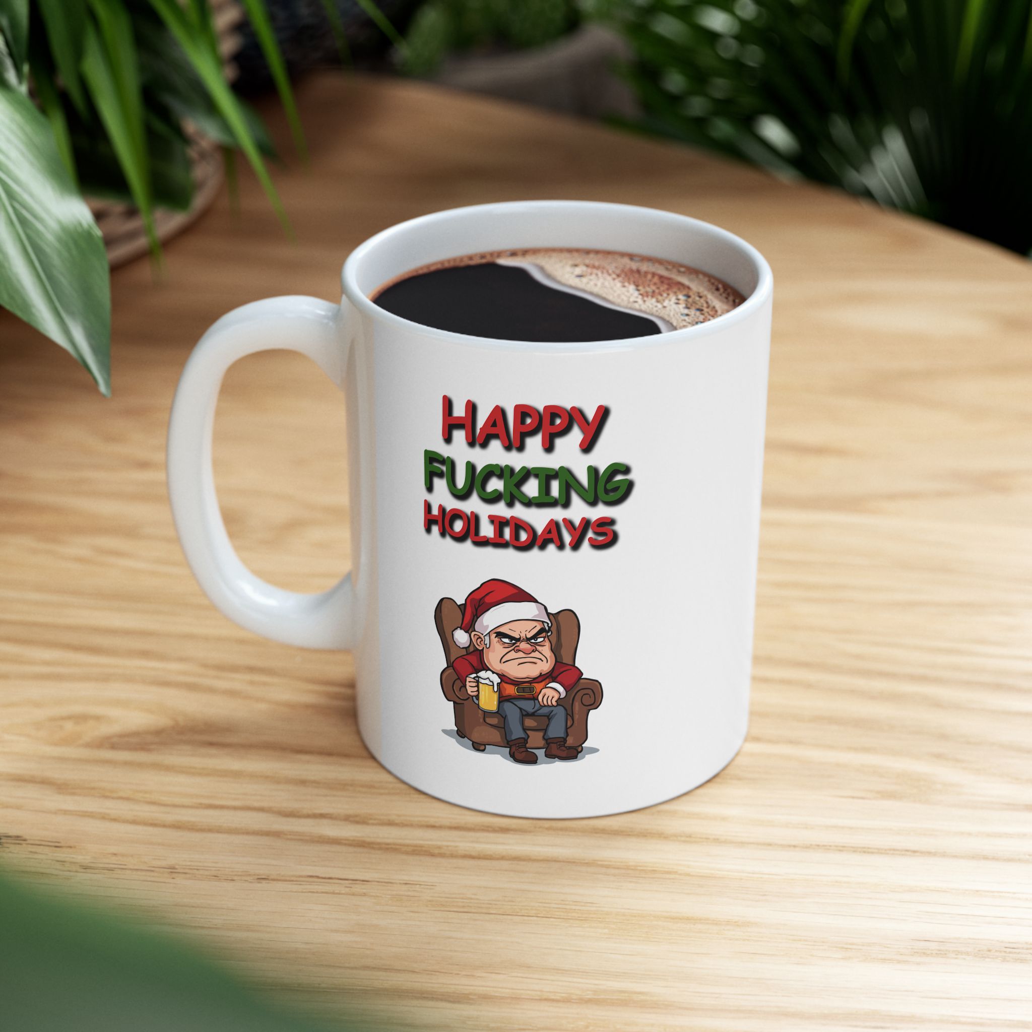 "Happy ** Holidays" Funny Christmas Ceramic Coffee Mug, 11oz - Image 3